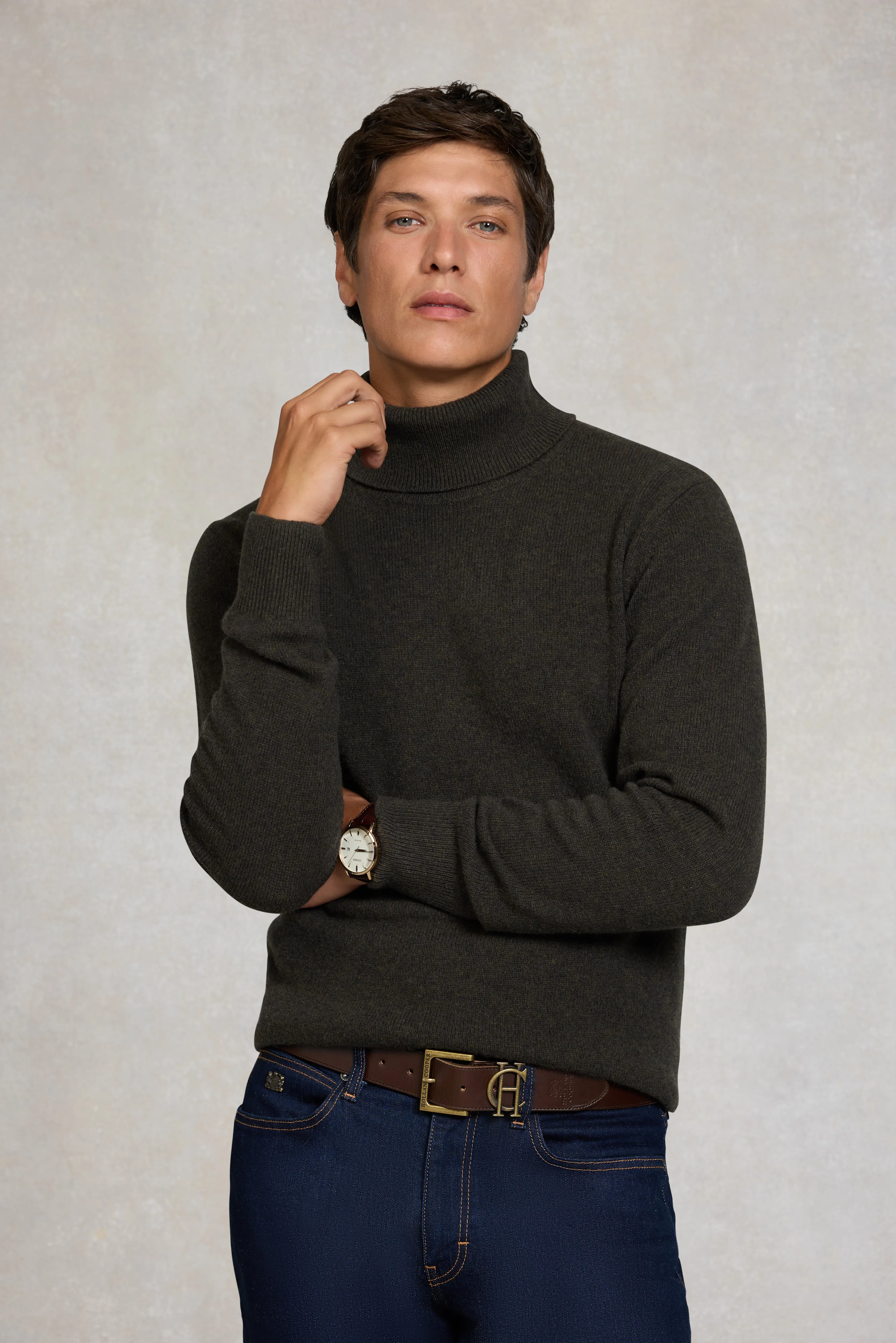 Byron Roll Neck Knit (Moss) sold by Holland Cooper