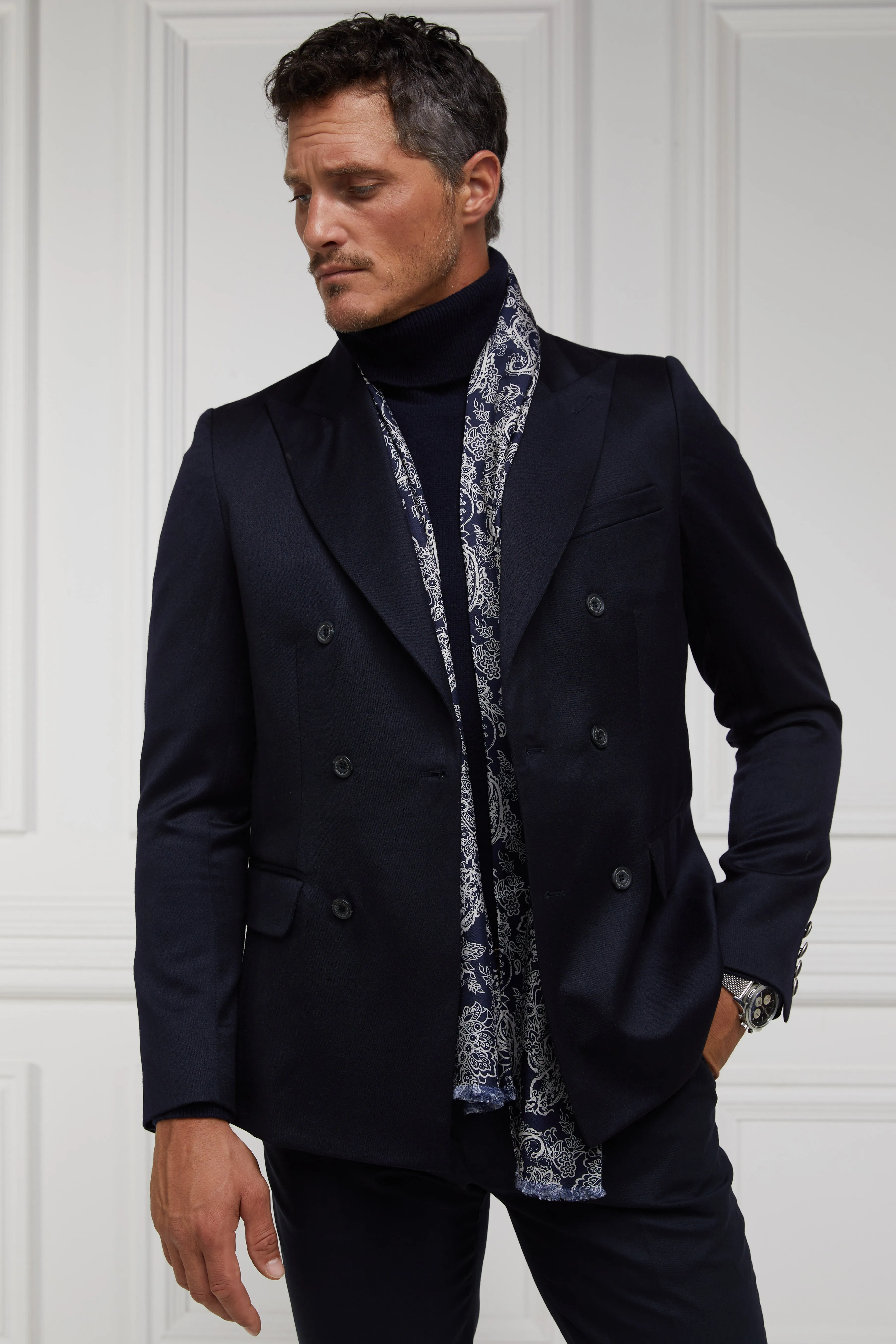 Men's Silk Scarf (Ink Navy Cream Paisley) sold by Holland Cooper product image thumbnail 3