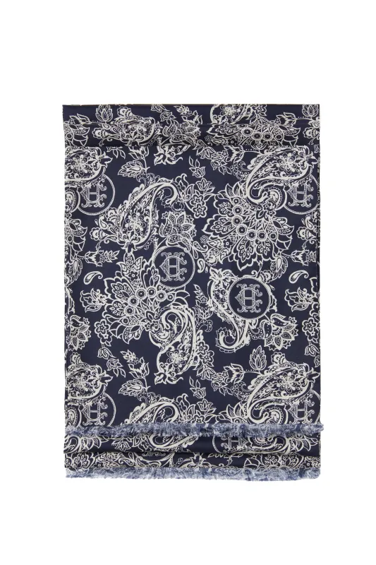 Men's Silk Scarf (Ink Navy Cream Paisley) made by Holland Cooper