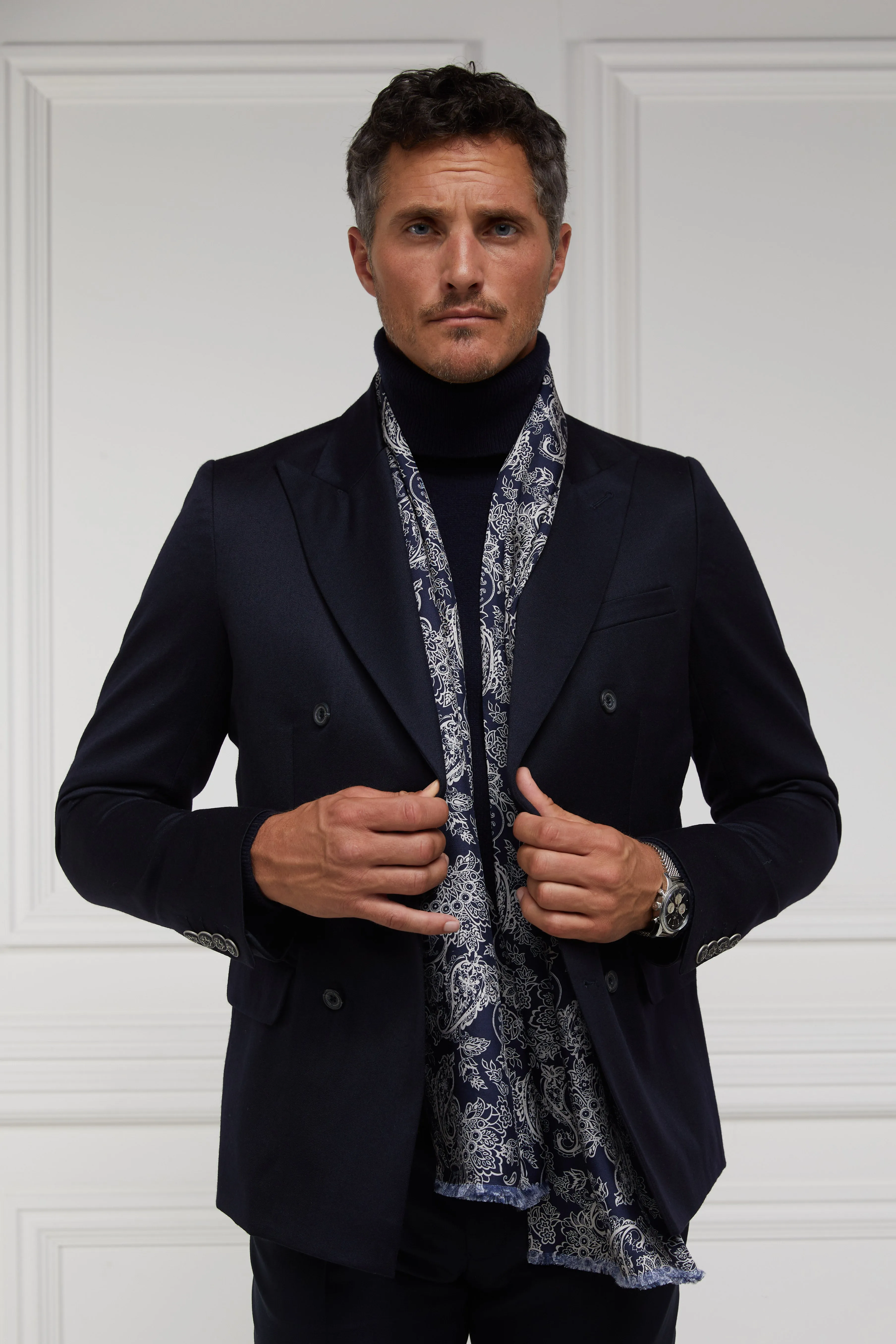 Men's Silk Scarf (Ink Navy Cream Paisley) sold by Holland Cooper product image thumbnail 2