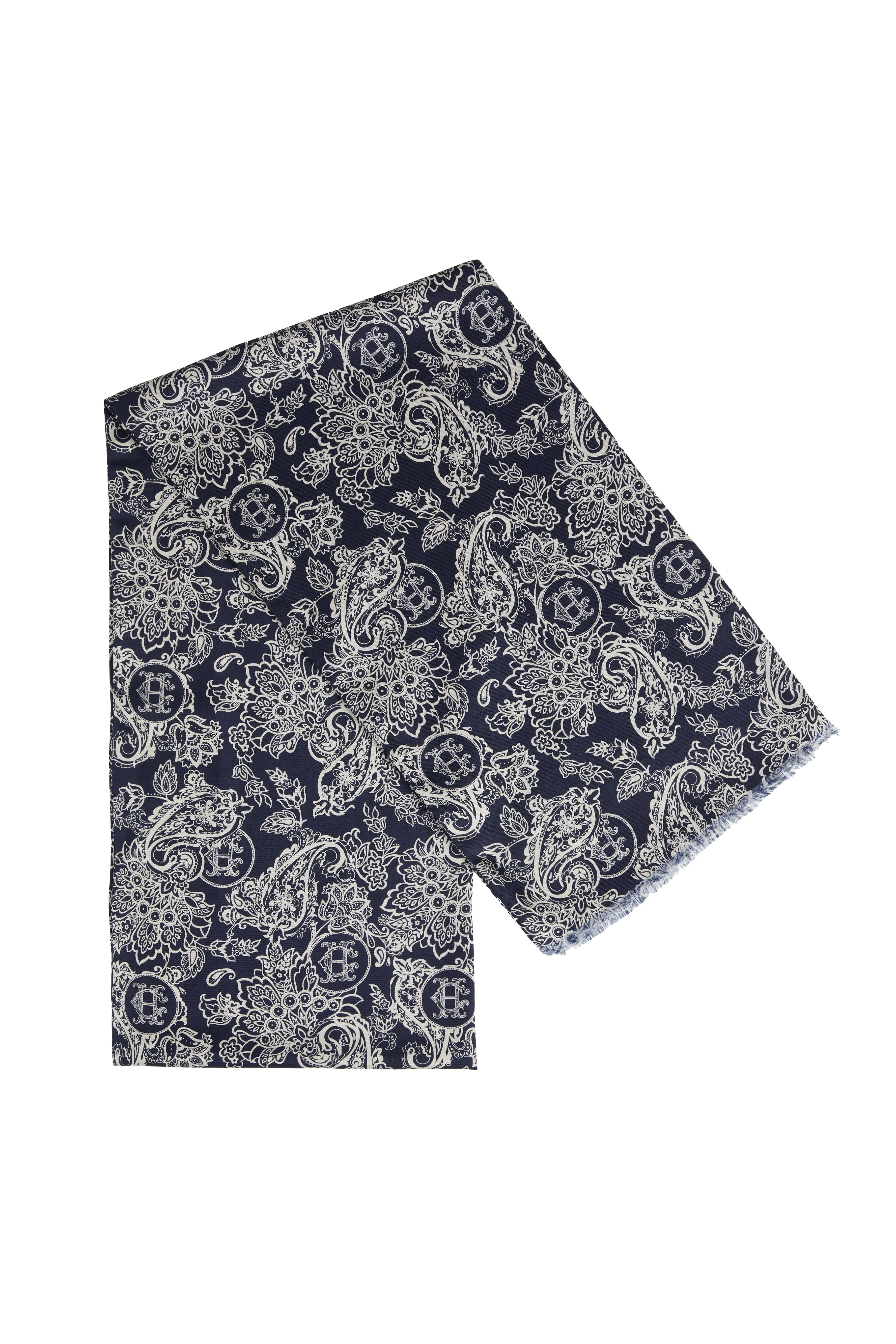 Men's Silk Scarf (Ink Navy Cream Paisley) sold by Holland Cooper product image thumbnail 4
