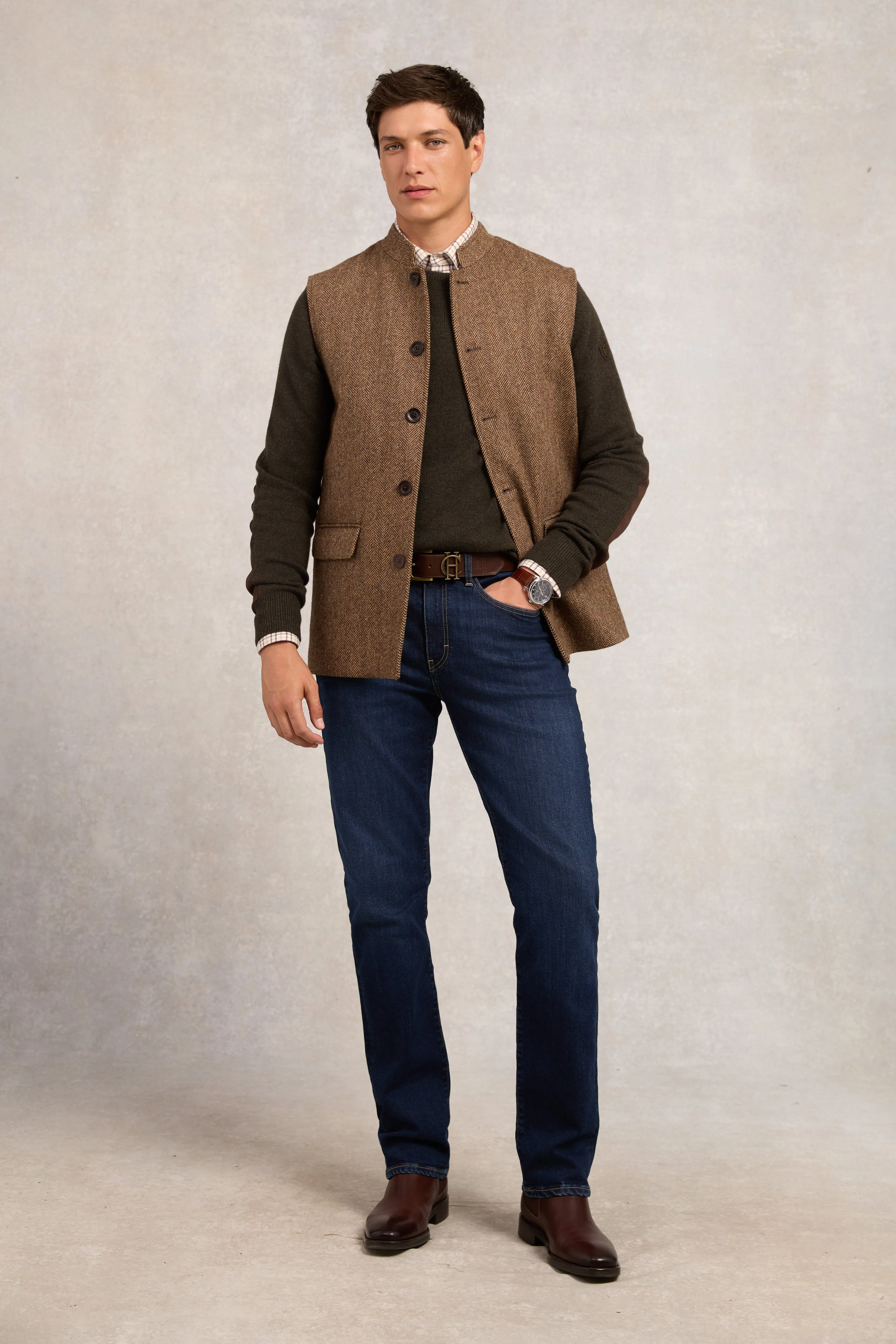 Nehru Gilet (Large Scale Brown Herringbone) sold by Holland Cooper product image thumbnail 2