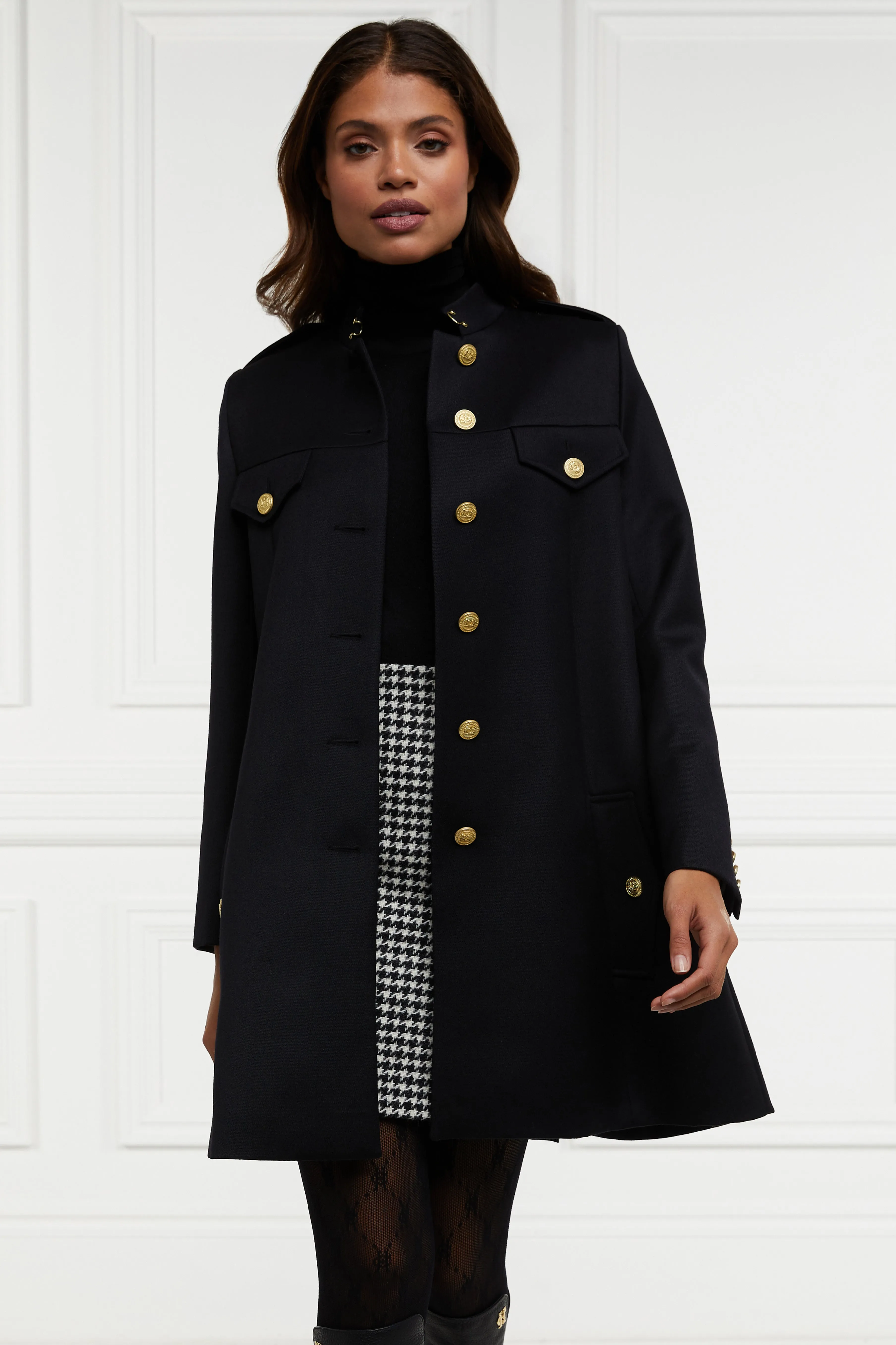 Highbury Cape Coat (Black Twill) sold by Holland Cooper