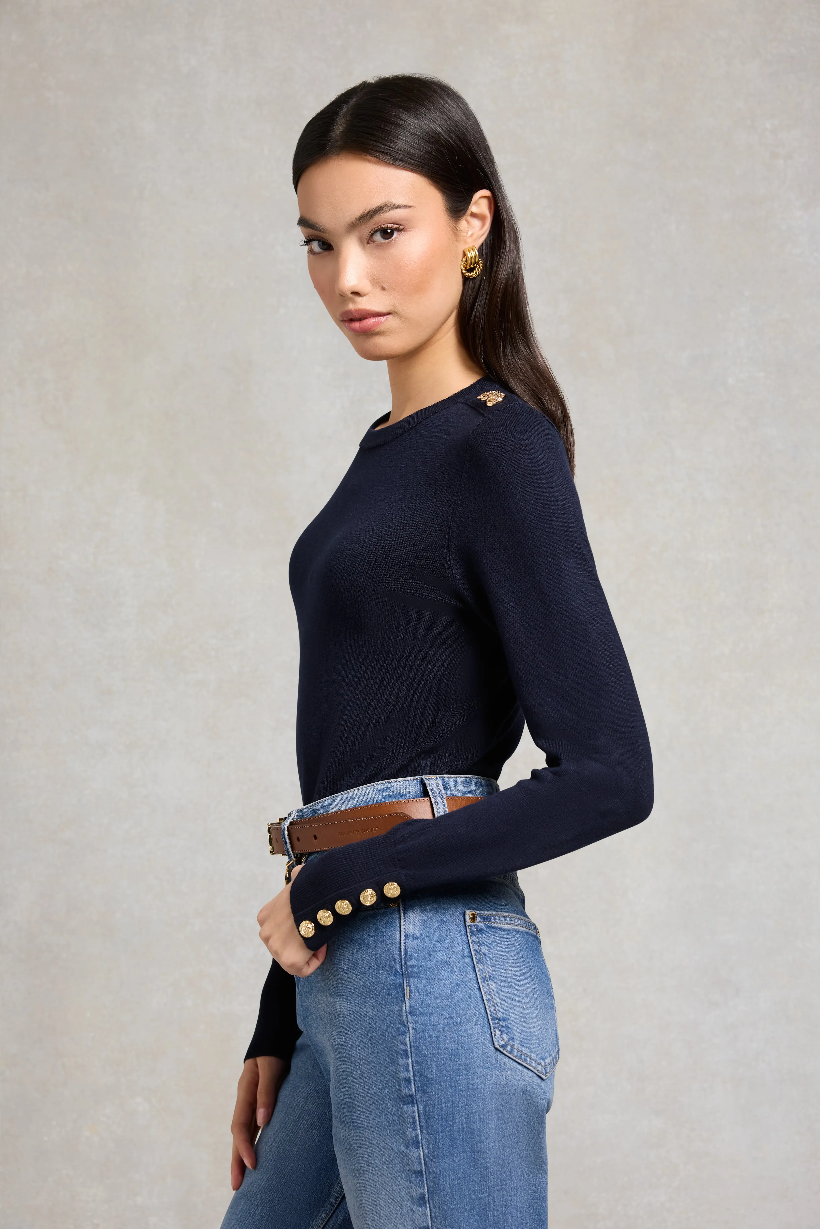 Buttoned Knit Crew Neck (Ink Navy) sold by Holland Cooper product image thumbnail 2