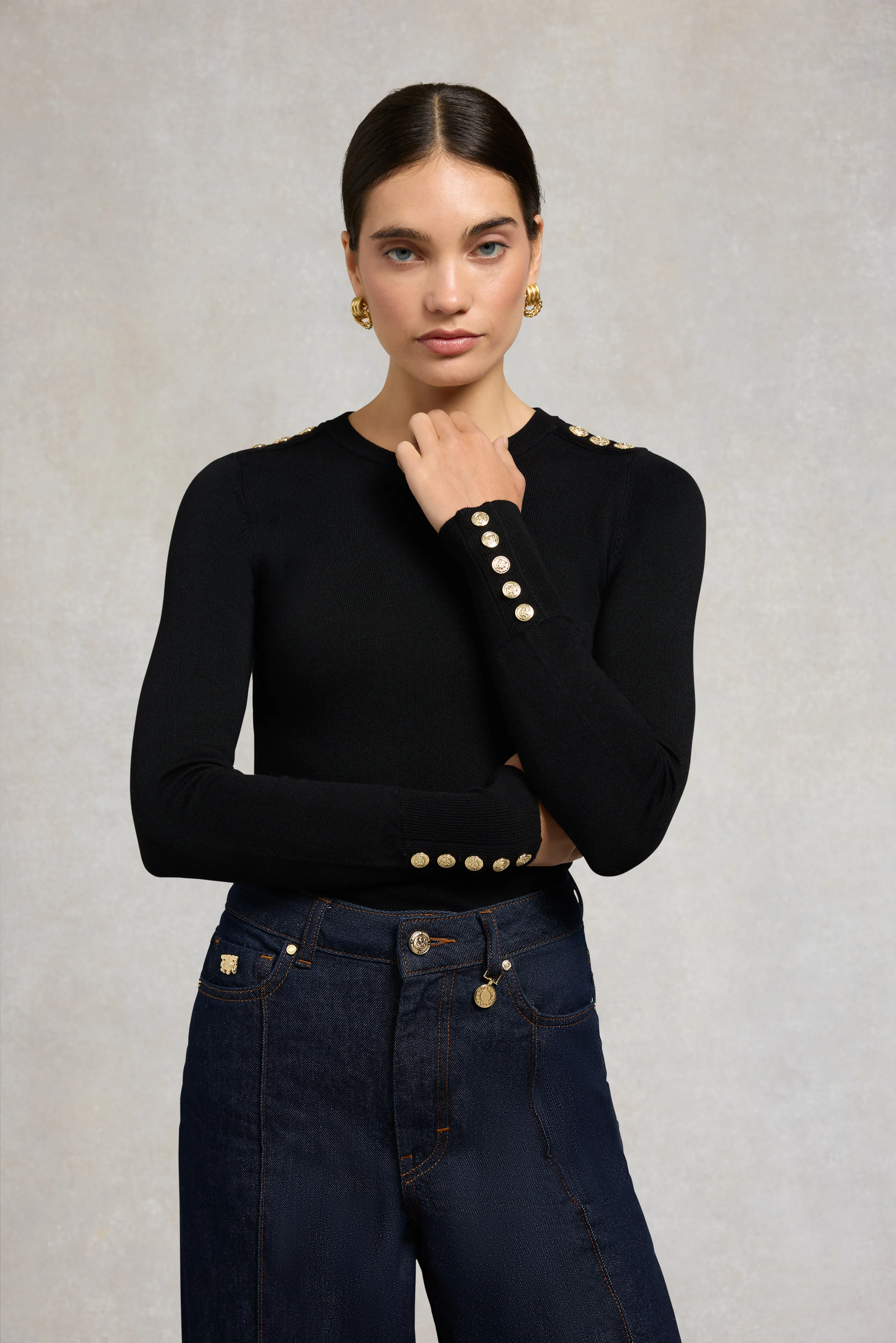 Buttoned Knit Crew Neck (Black) sold by Holland Cooper product image thumbnail 2