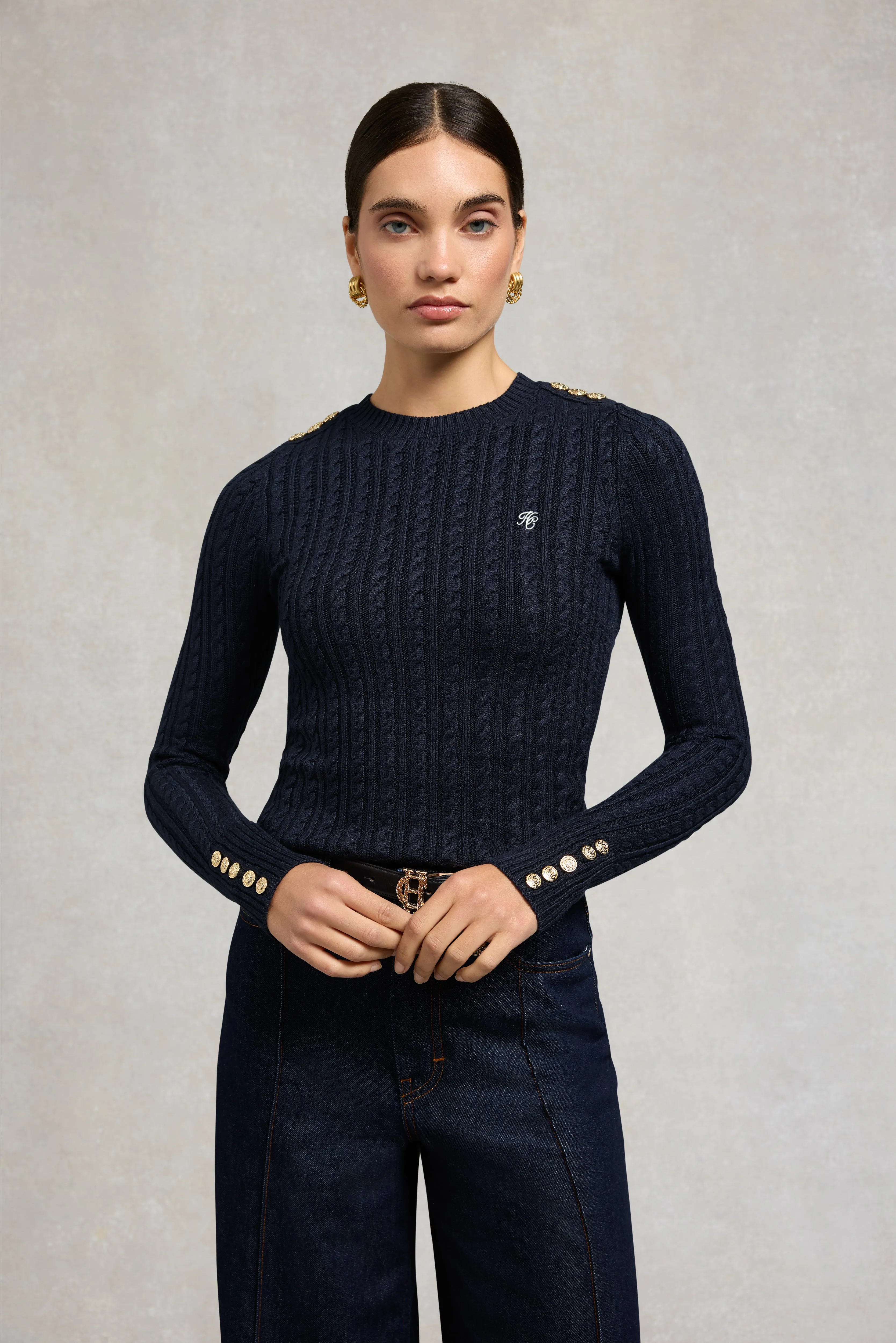 Seattle Cable Crew Knit (Ink Navy) sold by Holland Cooper