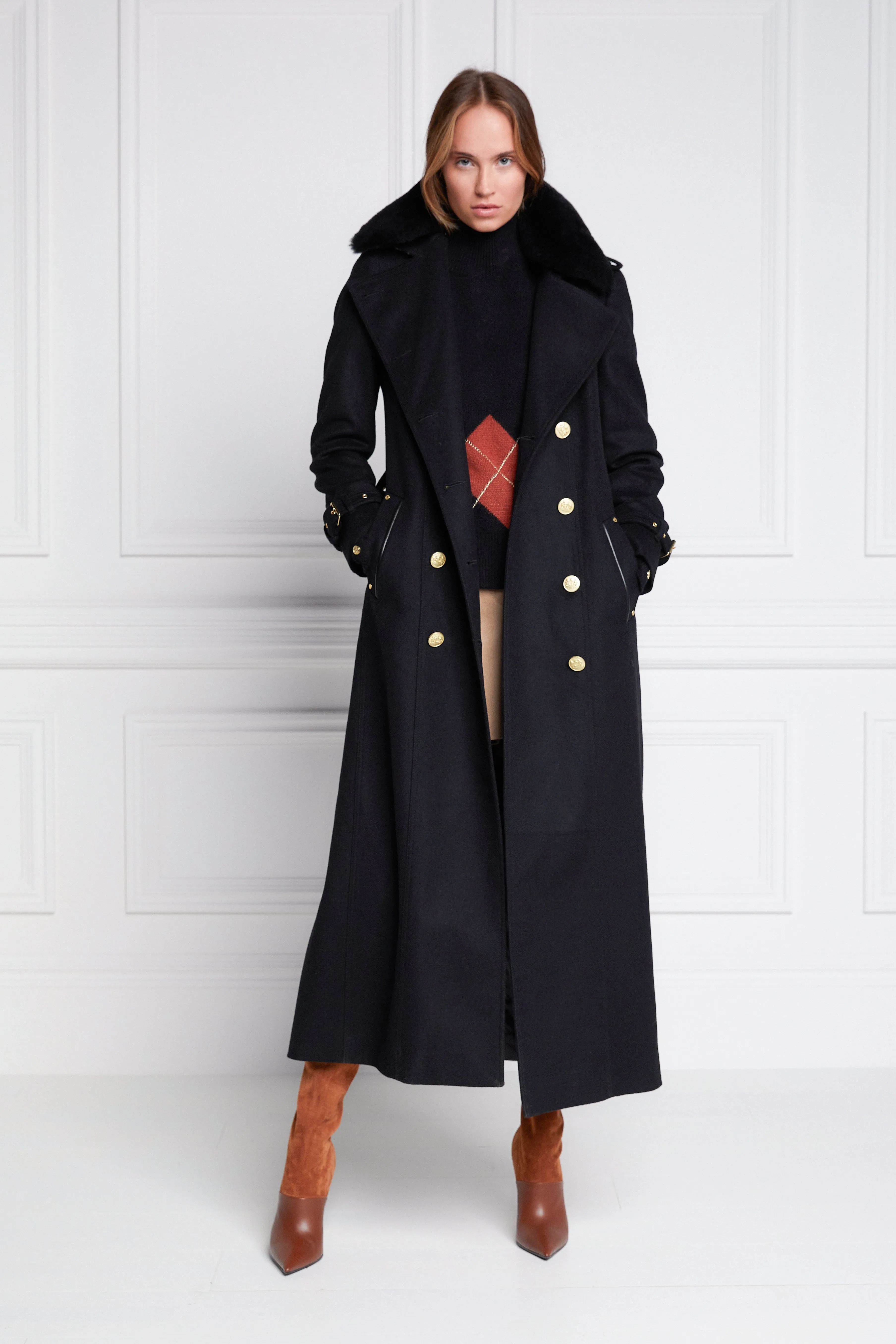 Marlborough Shearling Trench Coat (Soft Black) sold by Holland Cooper