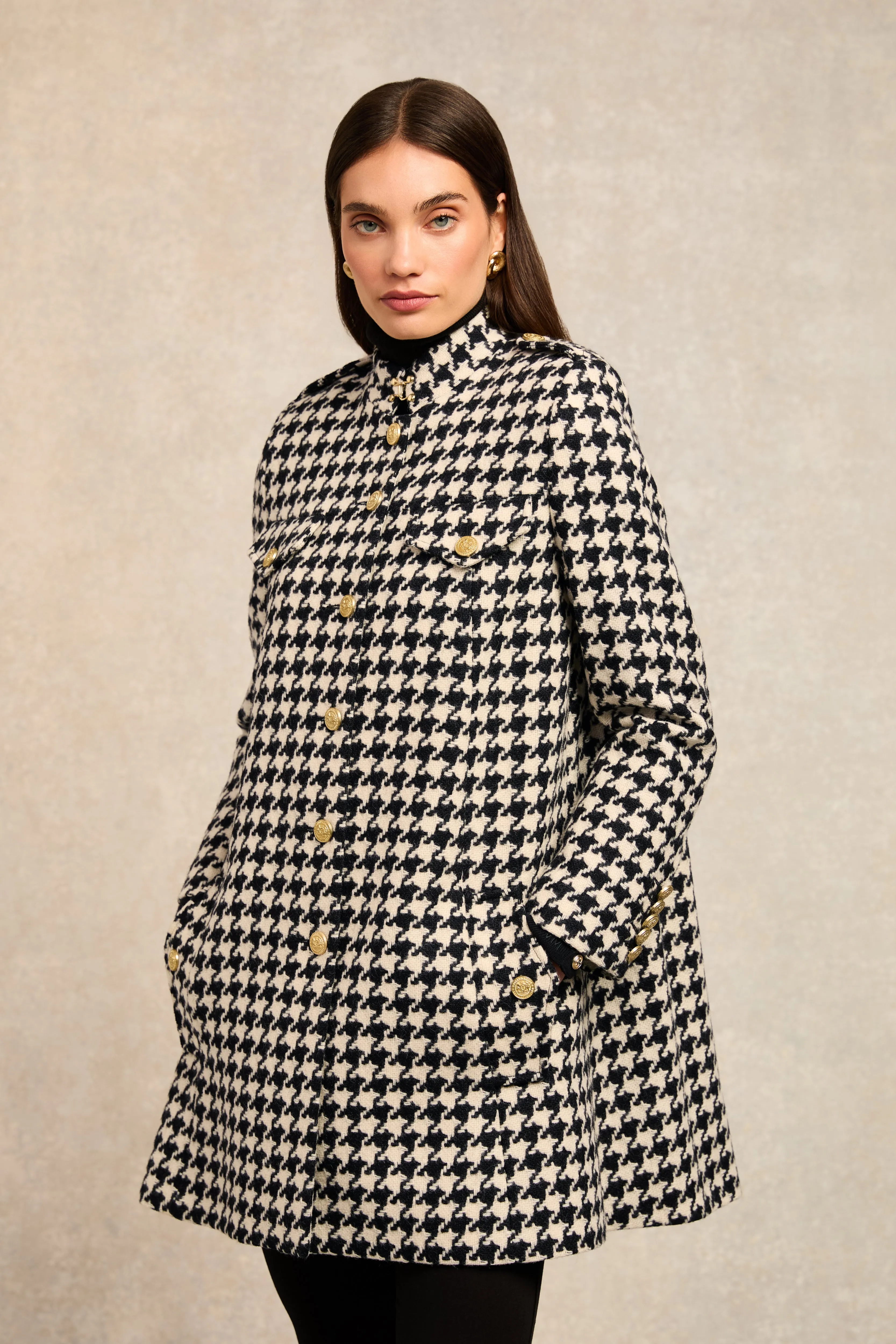 Highbury Cape Coat (Large Scale Houndstooth) sold by Holland Cooper