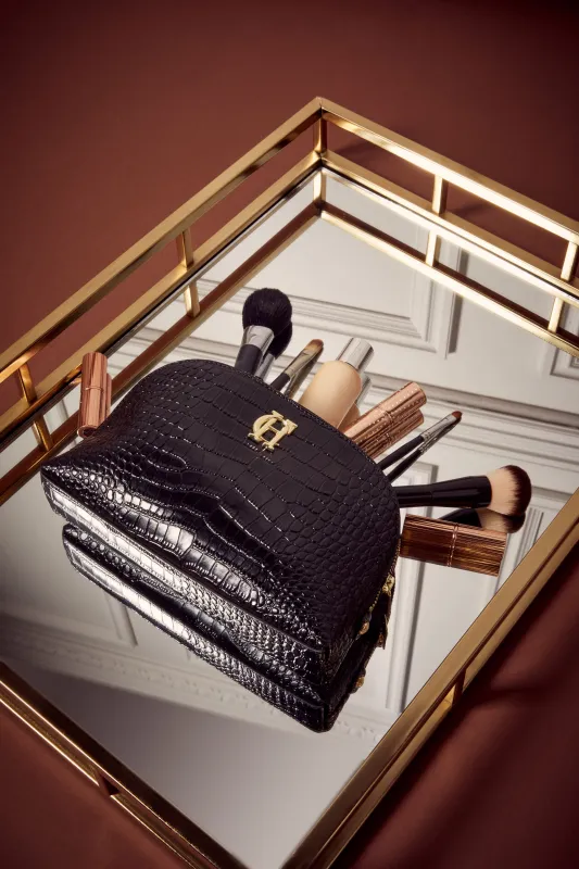 Chelsea Makeup Bag (Black Croc) made by Holland Cooper
