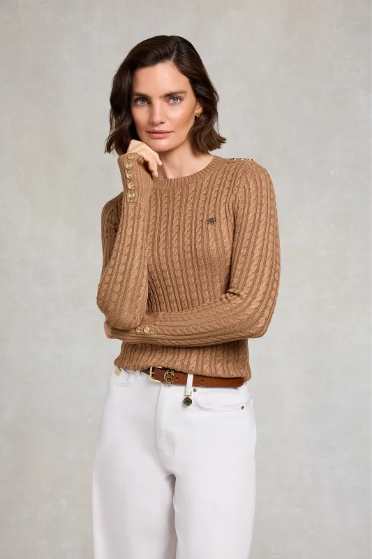 Seattle Cable Crew Knit (Dark Camel) made by Holland Cooper