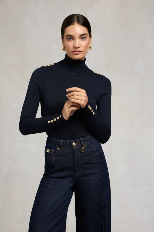 Buttoned Knit Roll Neck (Ink Navy) sold by Holland Cooper