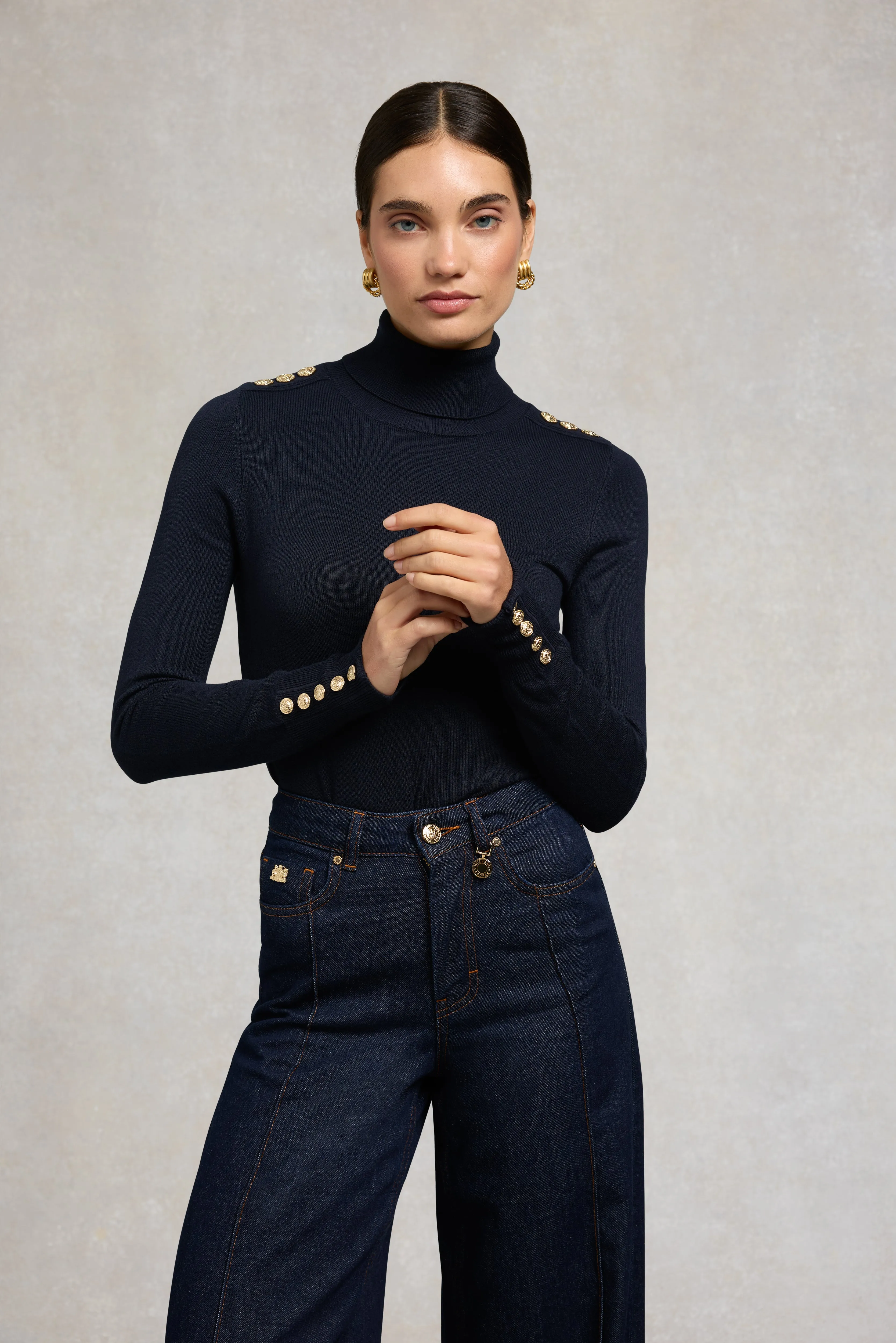 Buttoned Knit Roll Neck (Ink Navy) sold by Holland Cooper