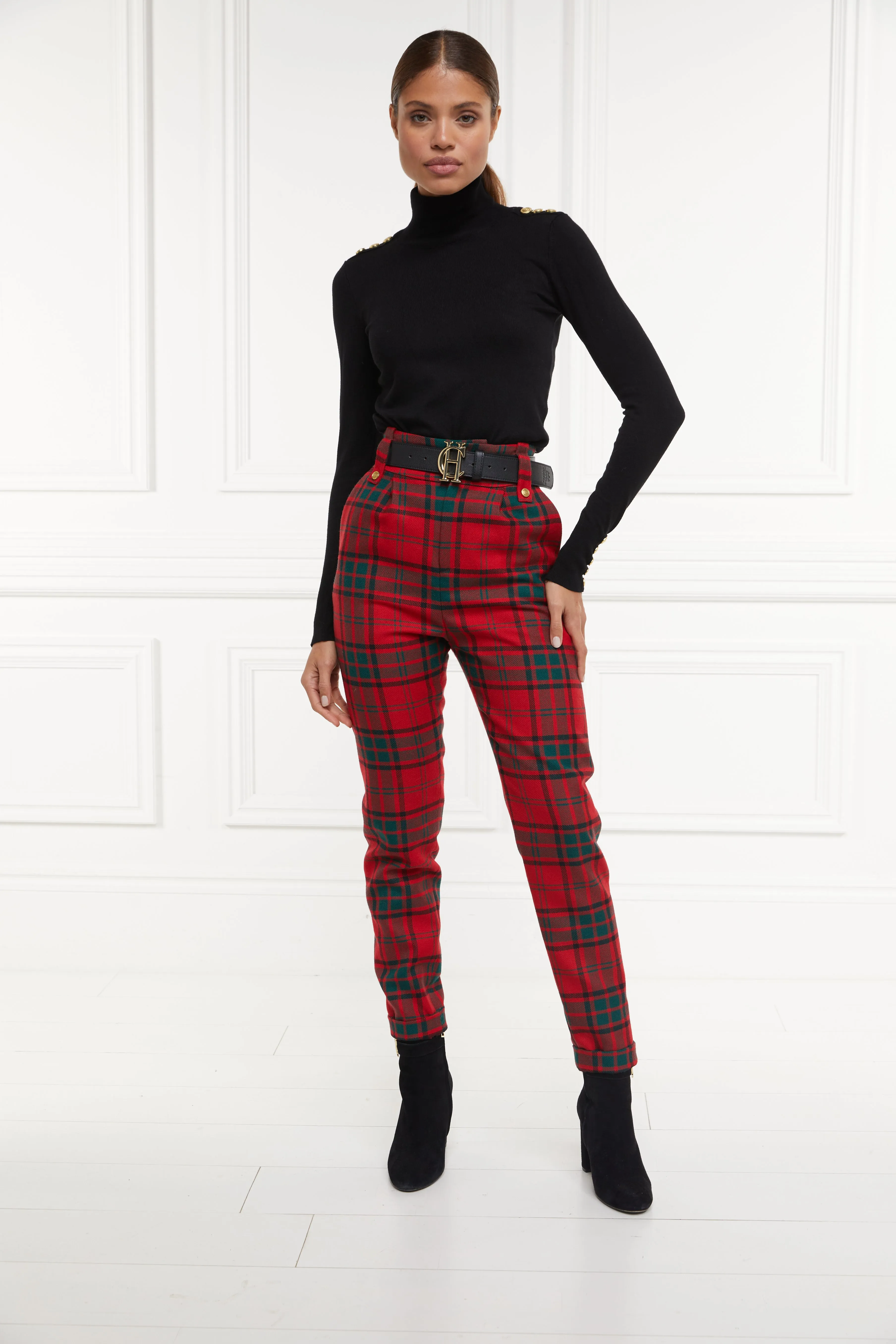 High Waisted Peg Trouser (Red Tartan) sold by Holland Cooper