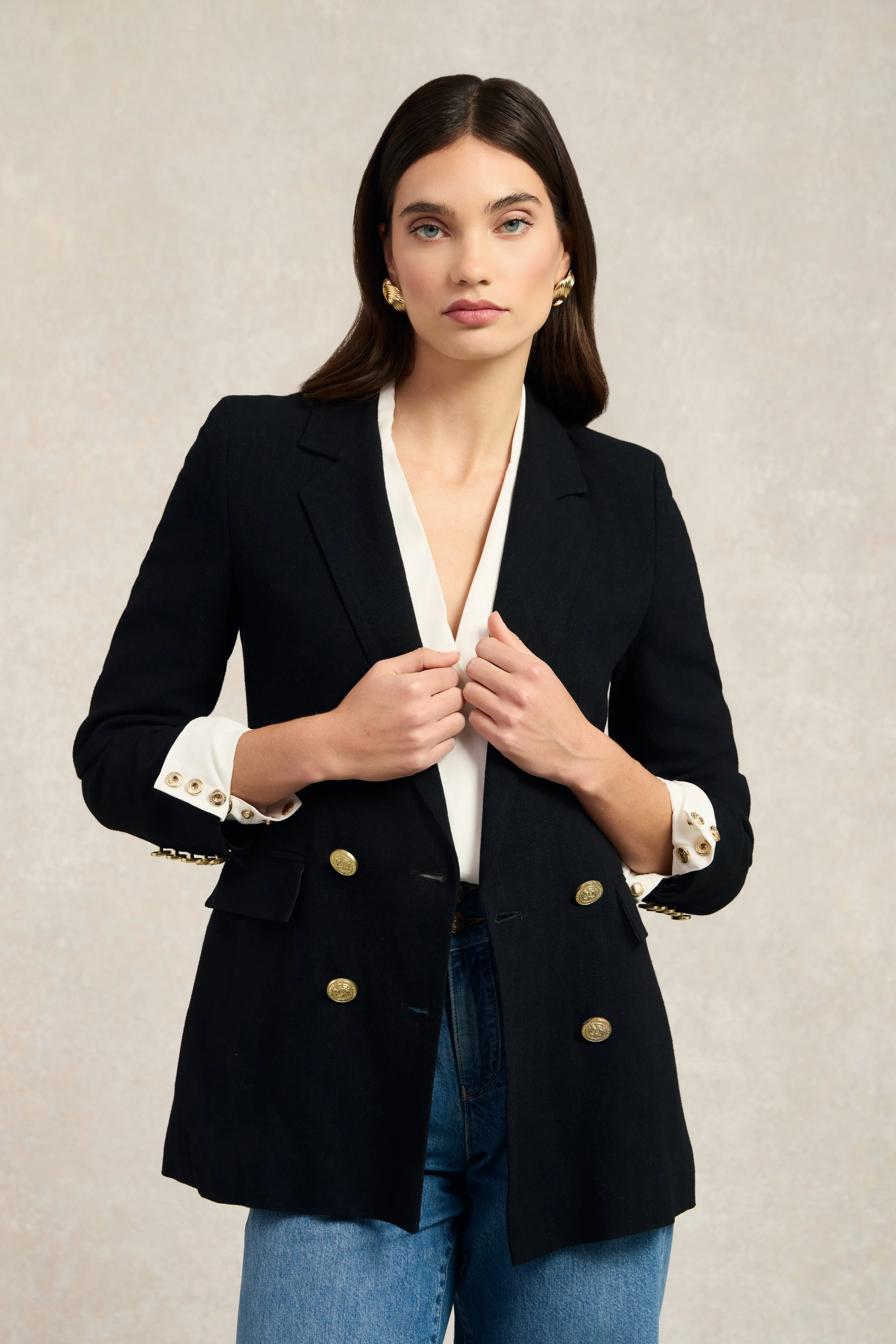 Double Breasted Blazer (Black Linen) sold by Holland Cooper