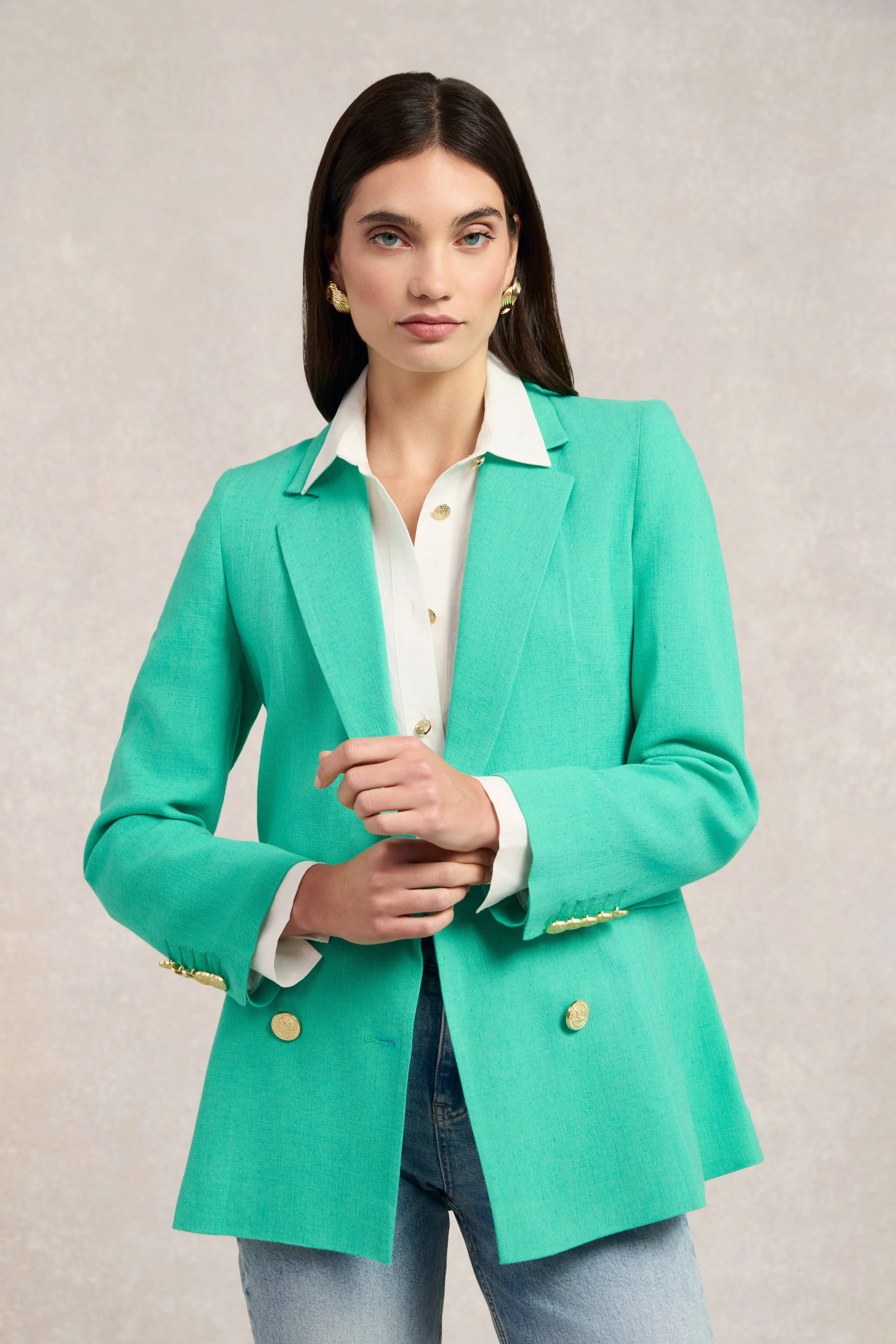 Double Breasted Blazer (Jade Linen) sold by Holland Cooper