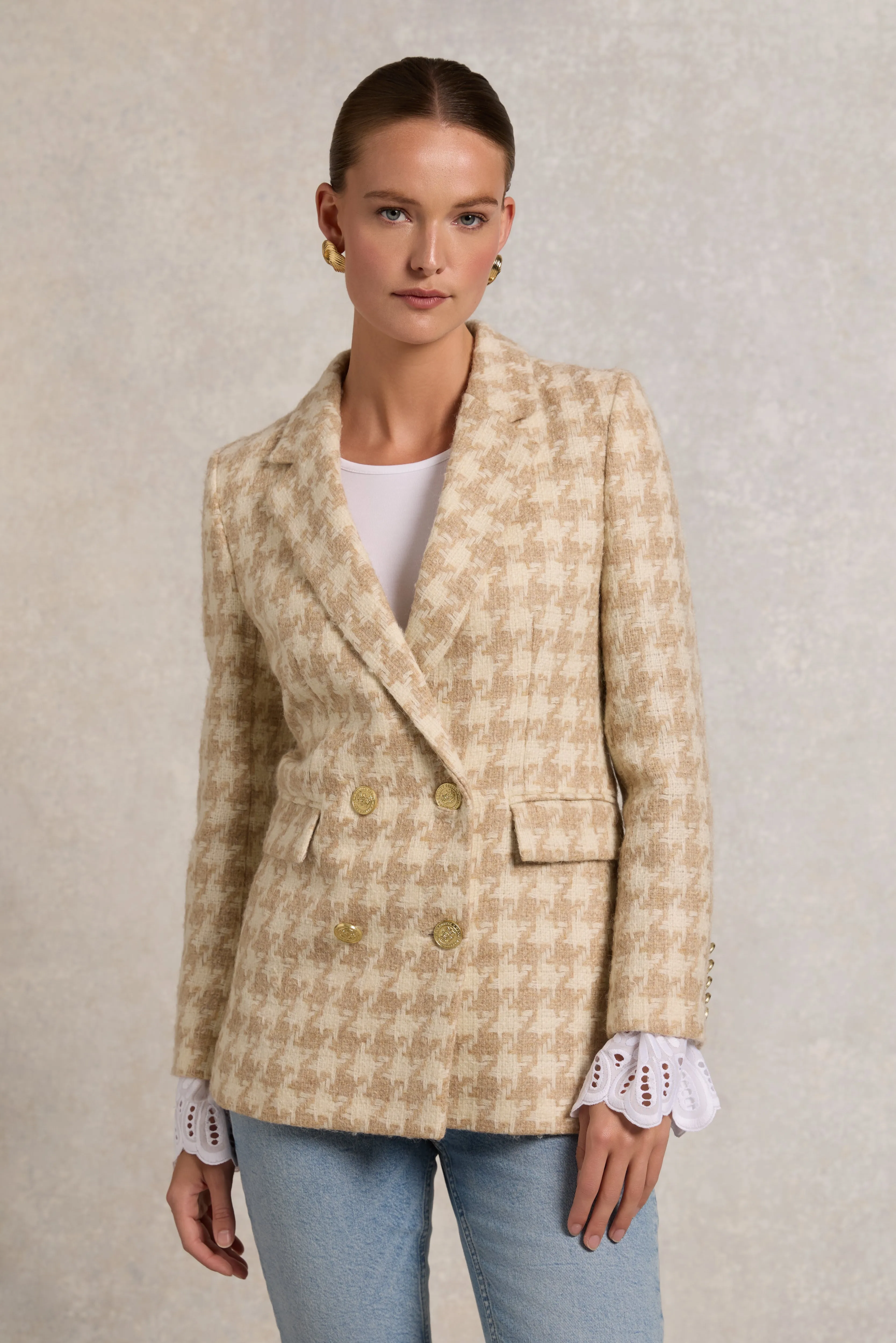 Double Breasted Blazer (Camel Houndstooth) sold by Holland Cooper