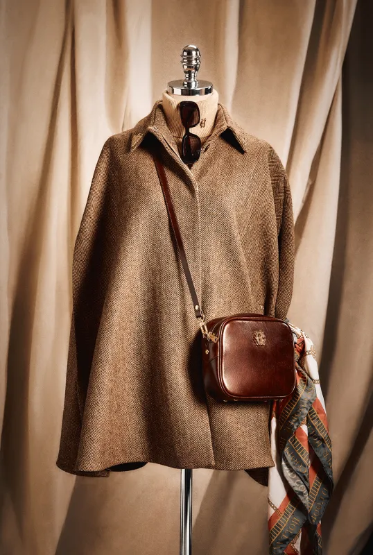 Knightsbridge Cape (Large Scale Brown Herringbone) made by Holland Cooper