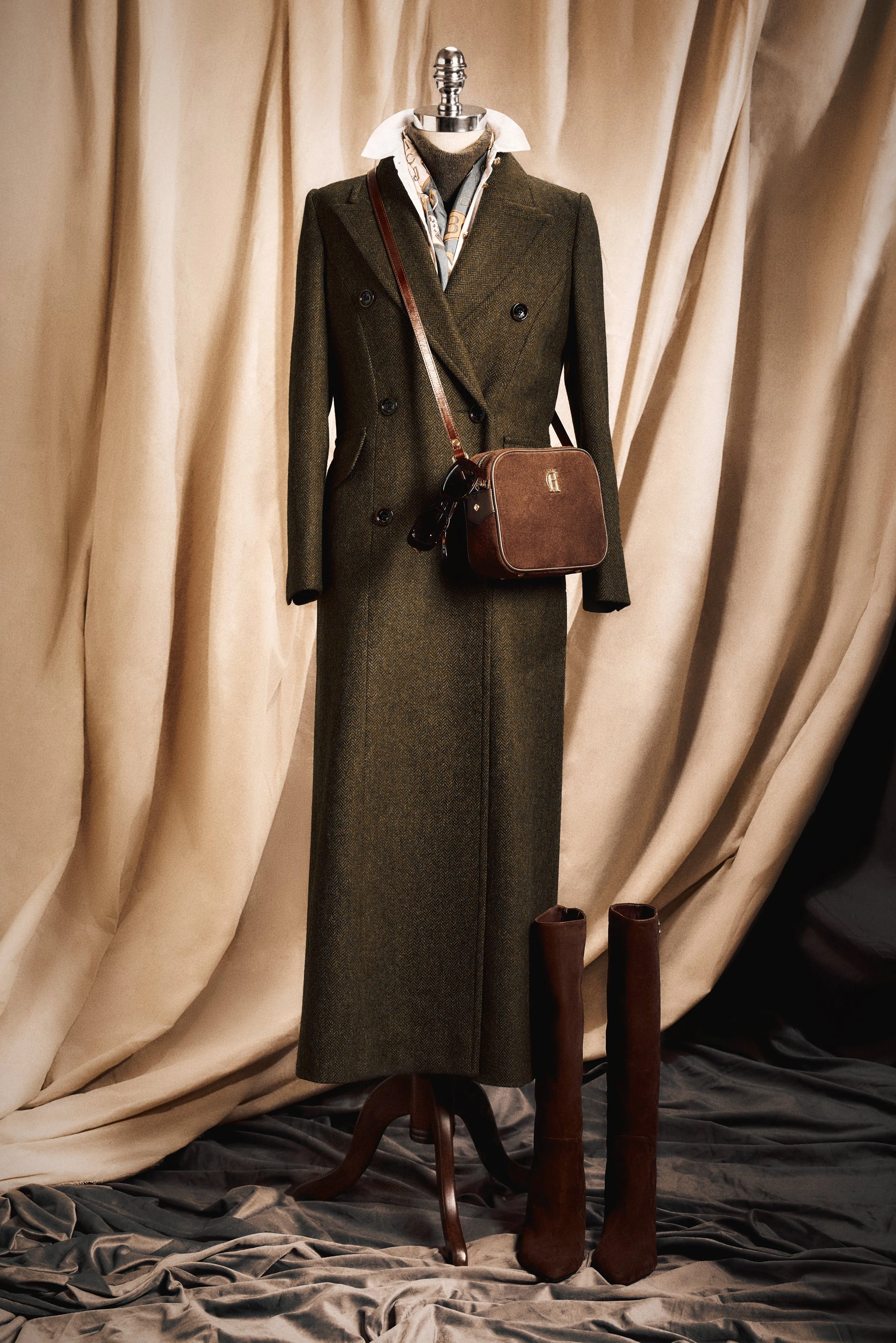 Kensington Coat (Dark Green Herringbone) sold by Holland Cooper