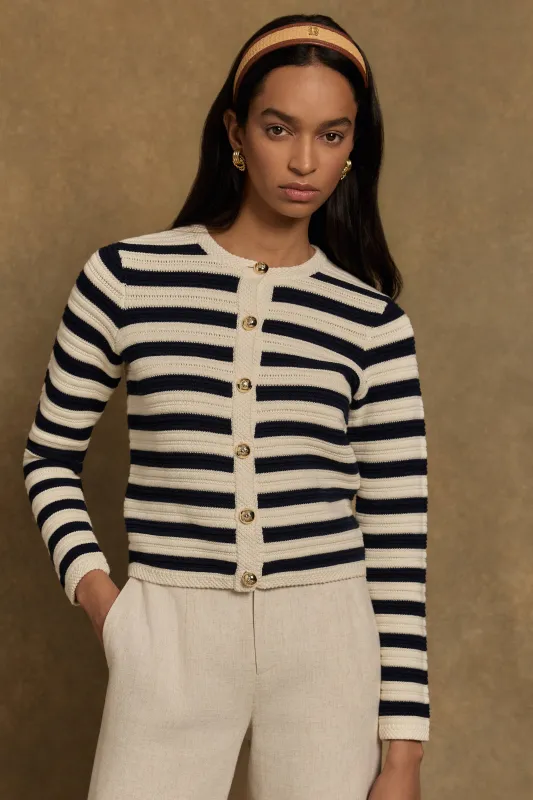 Anna Knitted Cardigan (Ink Navy Natural) made by Holland Cooper