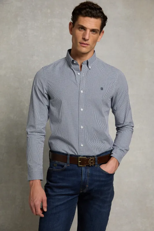 Men's Slim Fit Button Down Shirt (Micro Navy Gingham) made by Holland Cooper