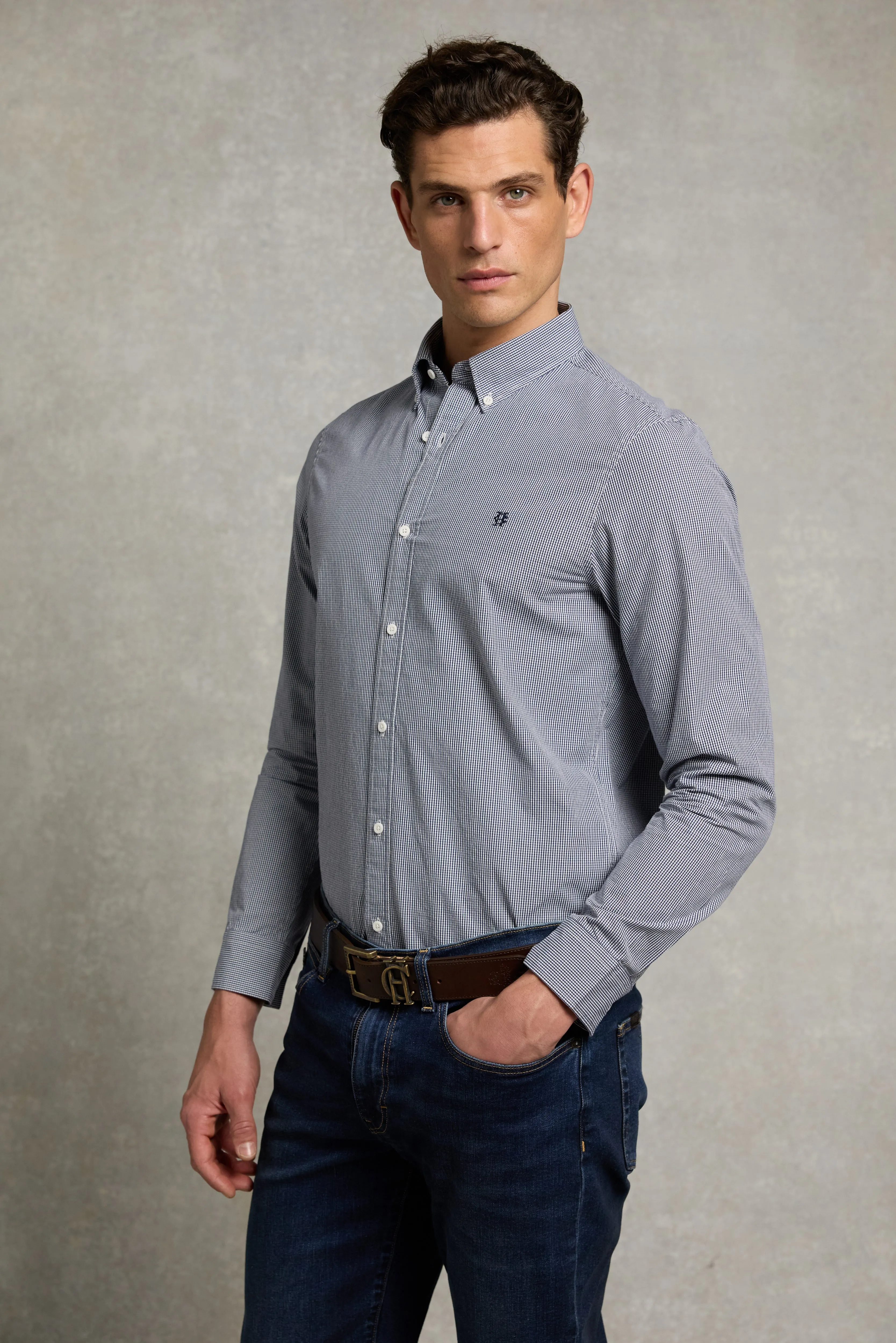 Men's Slim Fit Button Down Shirt (Micro Navy Gingham) sold by Holland Cooper product image thumbnail 2