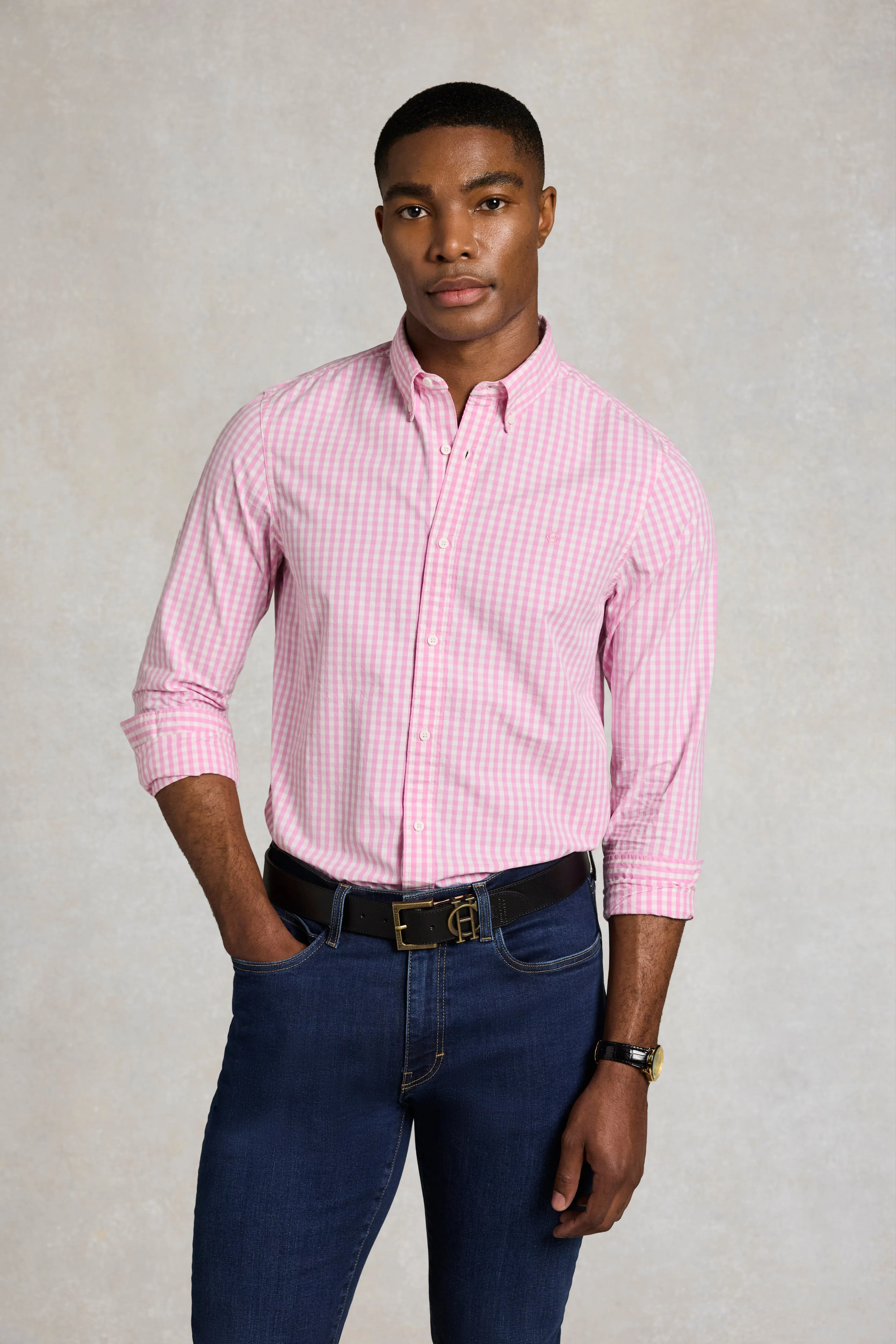 Men's Slim Fit Button Down Shirt (Pink Gingham) sold by Holland Cooper product image thumbnail 2