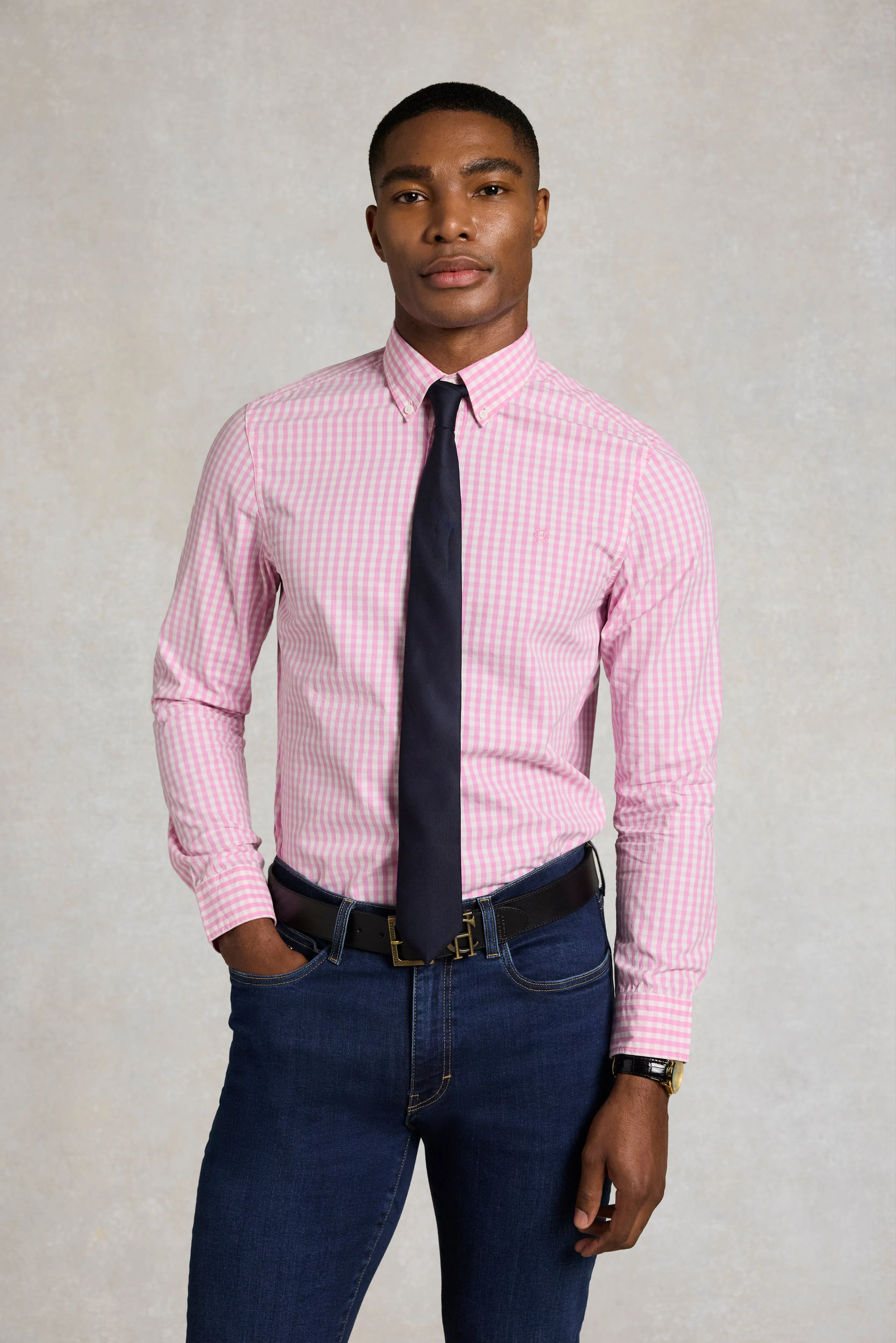 Men's Slim Fit Button Down Shirt (Pink Gingham) sold by Holland Cooper product image thumbnail 4