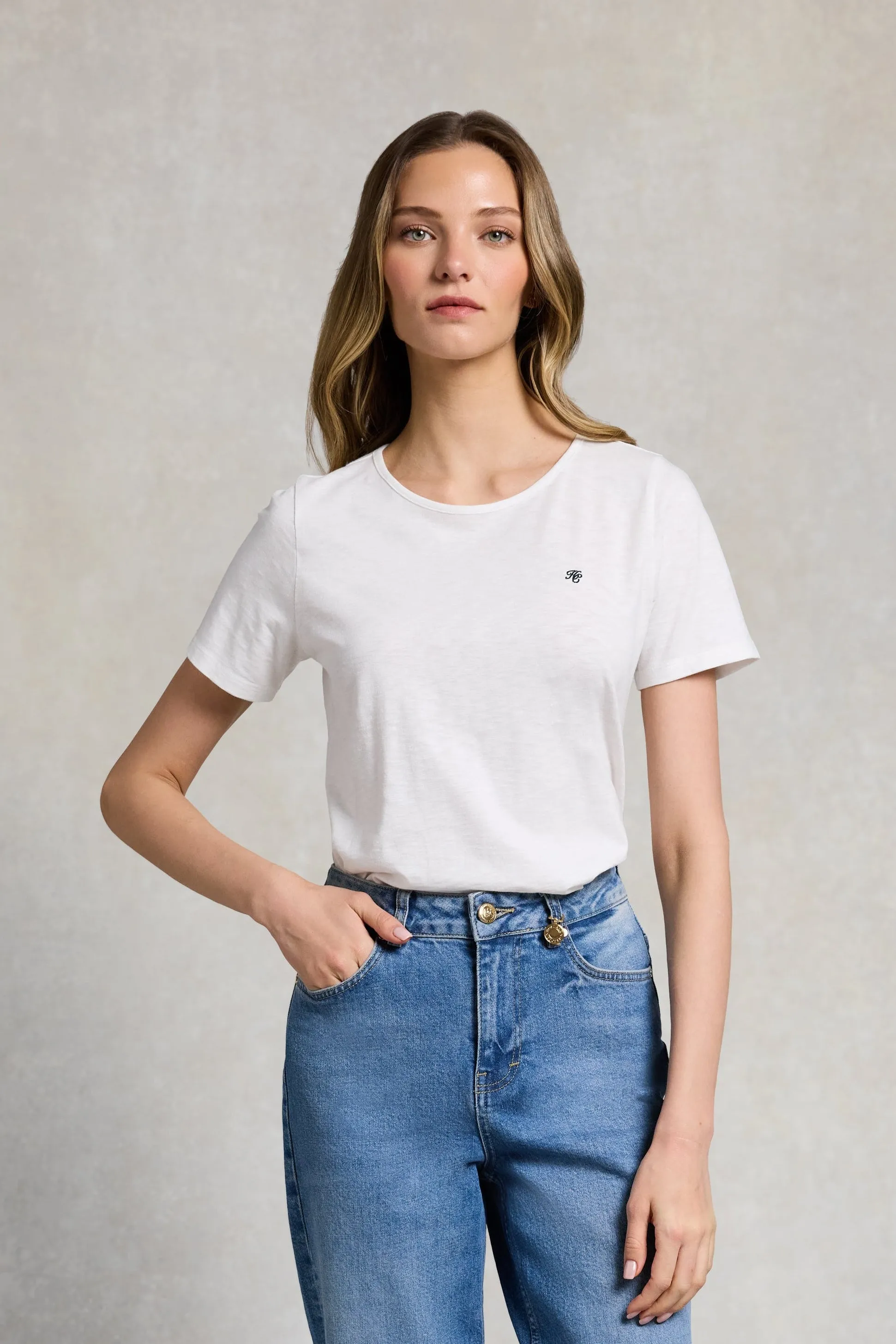 Relaxed Fit Monogram Tee (White) sold by Holland Cooper
