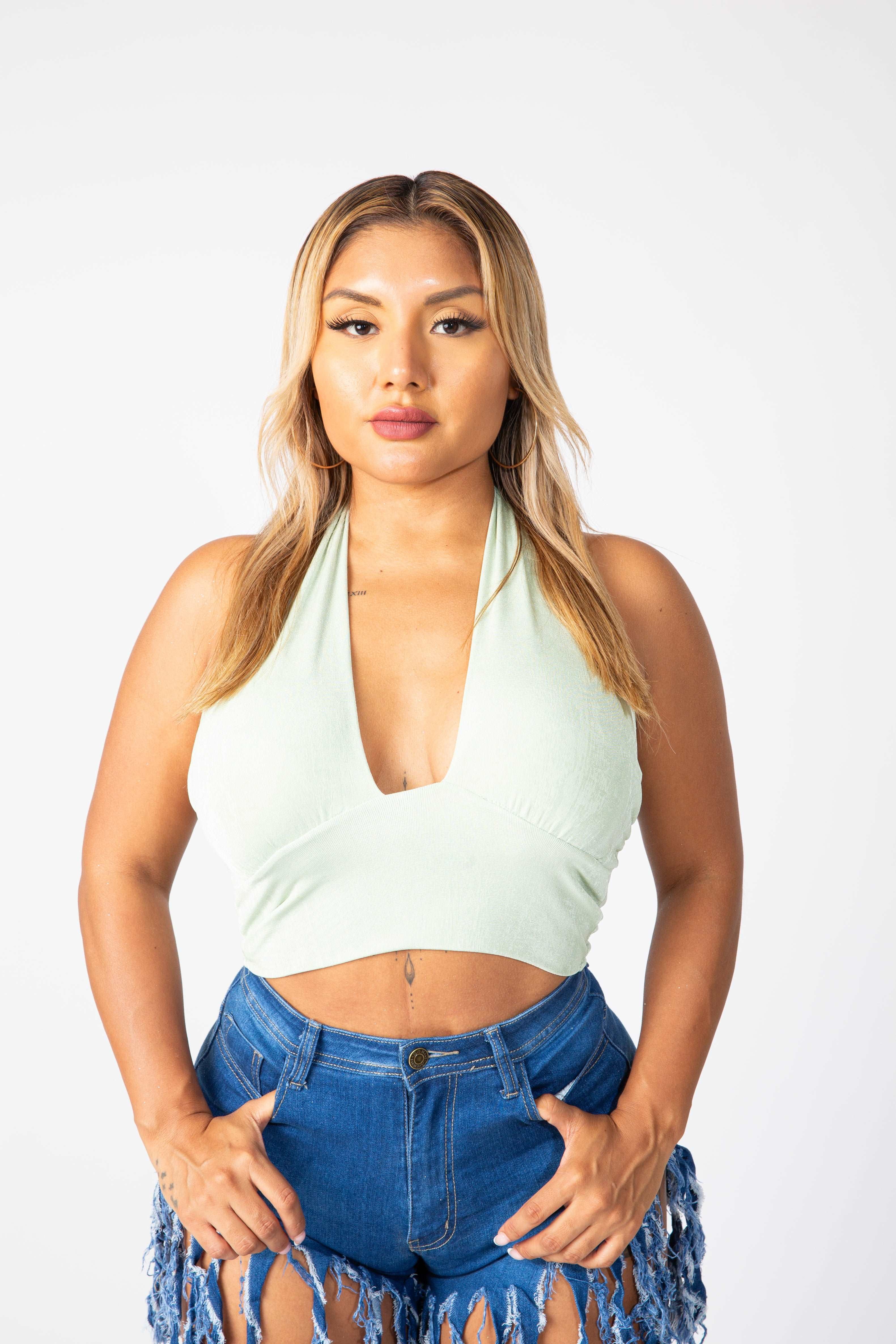 Gina- Slinky Halter Top-T-1301 sold by Shop 20