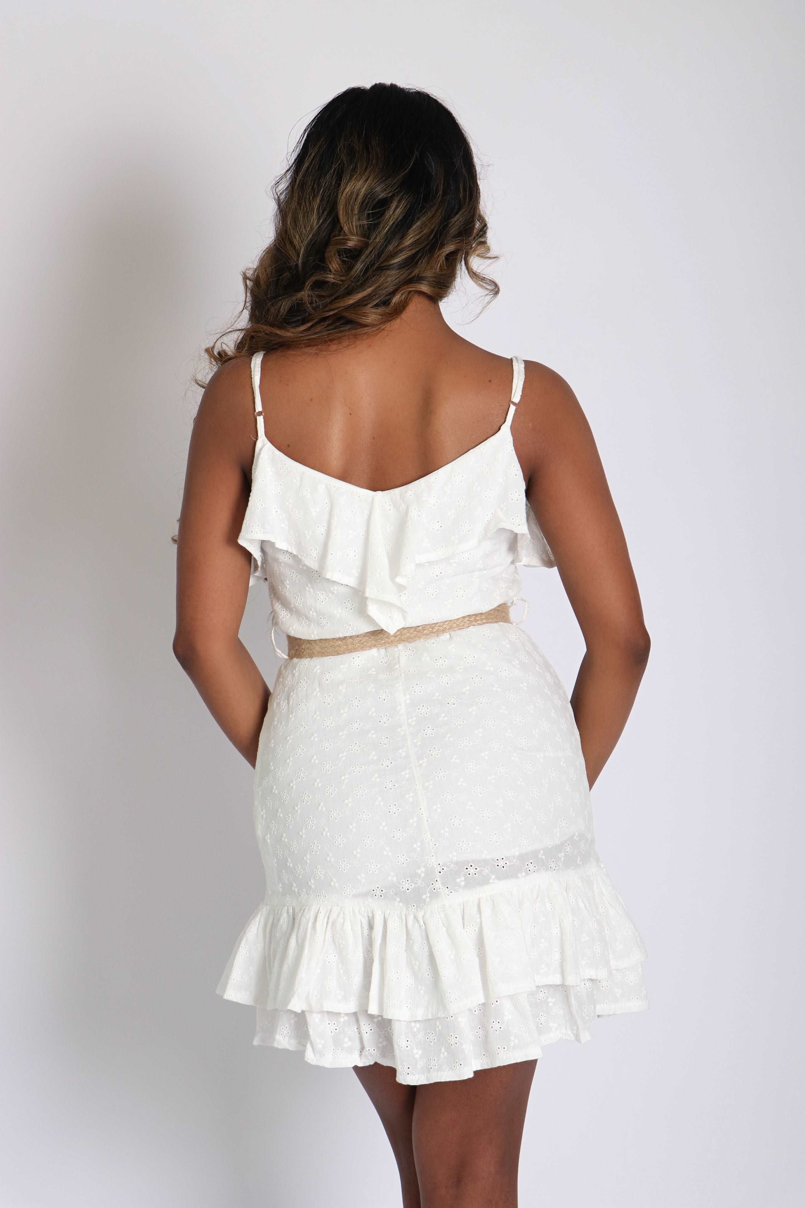 WHITE SPAGHETTI STRAP FRILL NECK DRESS 15154 sold by Shop 20 product image thumbnail 4