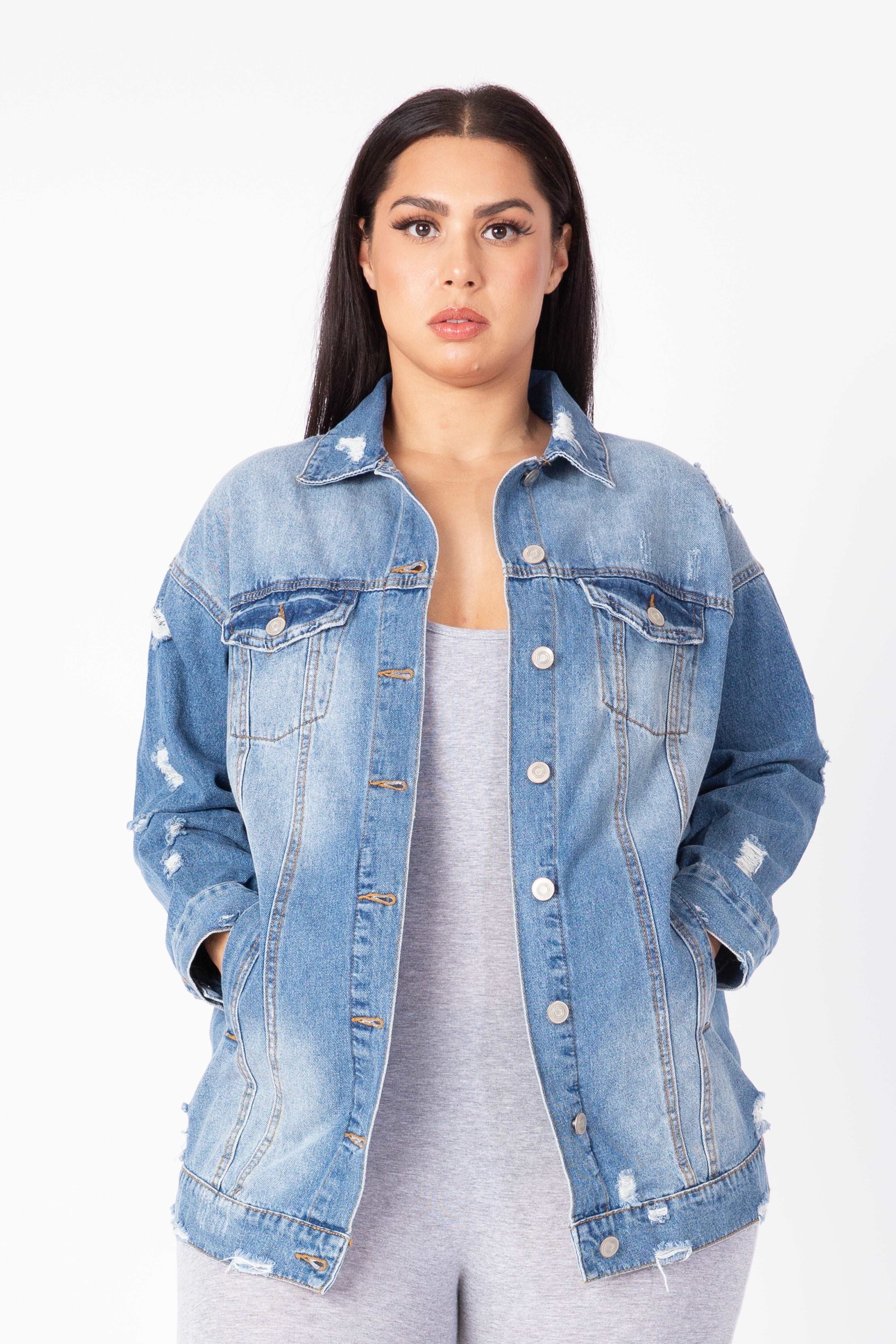 Imogen Oversize Distressed Denim Jacket sold by Shop 20