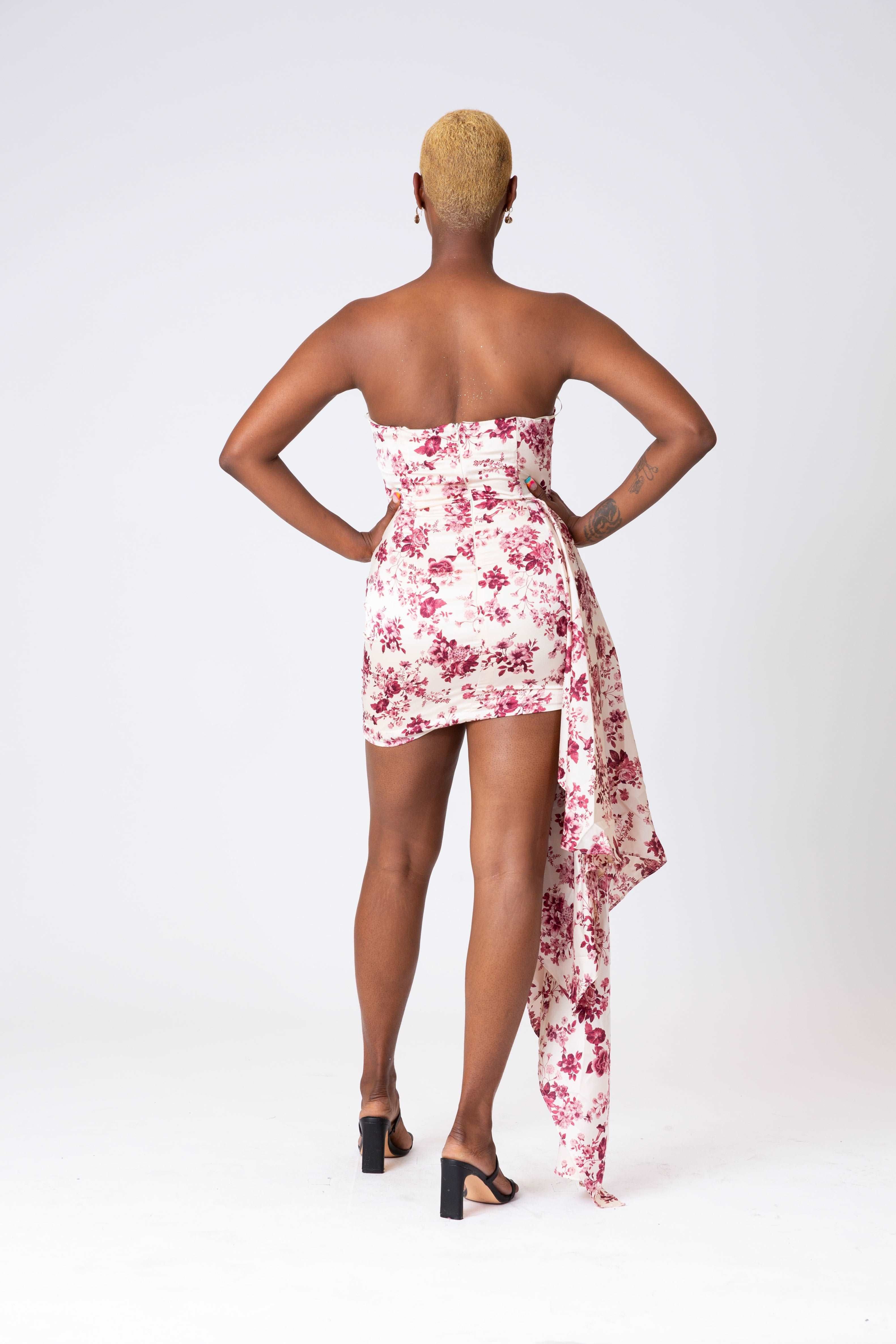 BONITA - Strapless Print Satin Mini Dress w/ Side Train - AD1612 sold by Shop 20 product image thumbnail 2