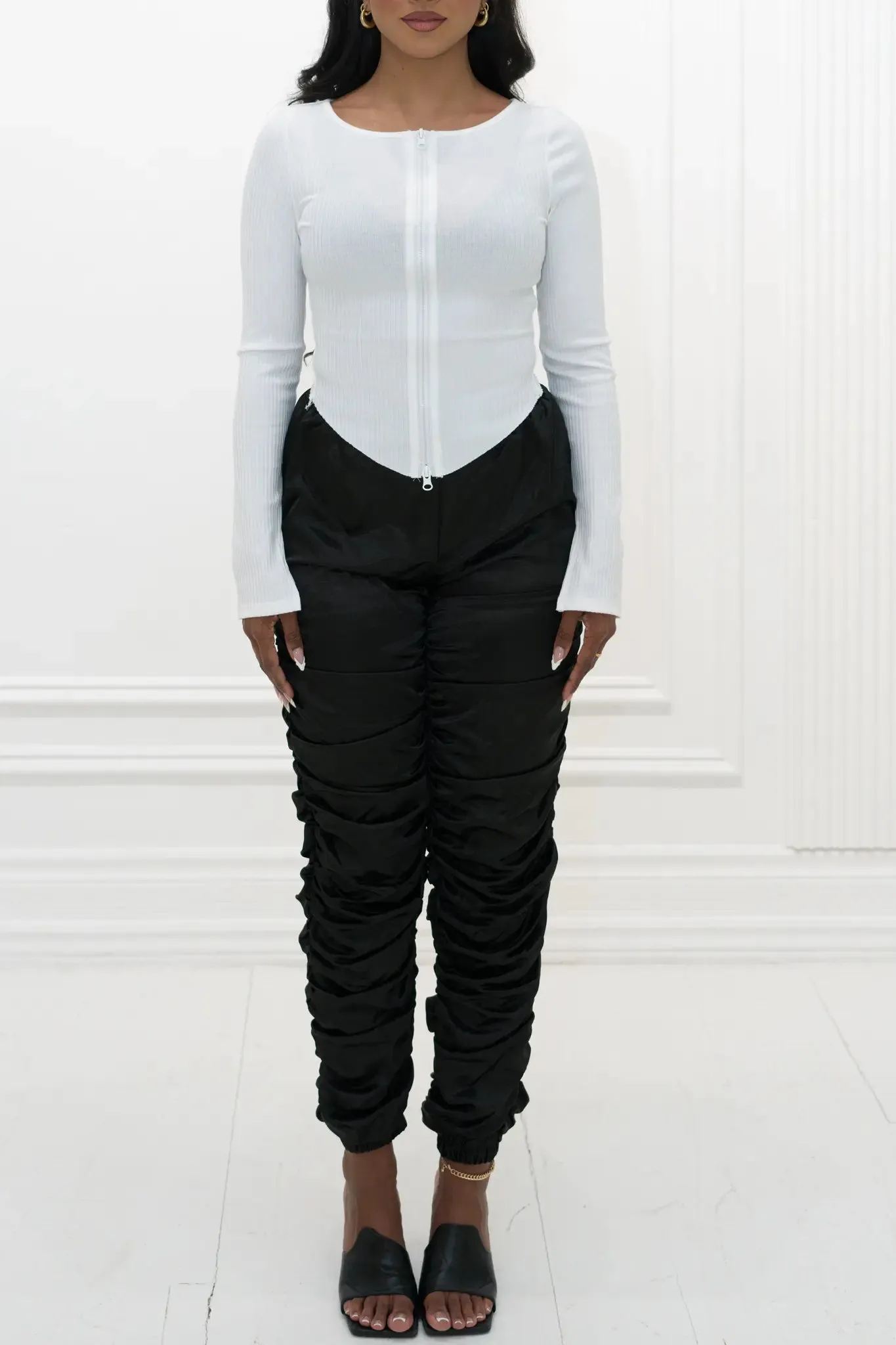 POOKIE L/S Double Zip Ribbed Scoop Hem Top sold by Shop 20