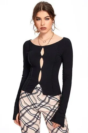 PATIENCE LS Front Cut Out Boat Neck Top sold by Shop 20 product image thumbnail 3