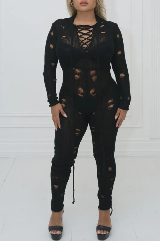 PRECIOUS LS Distressed Knit Jumpsuit sold by Shop 20