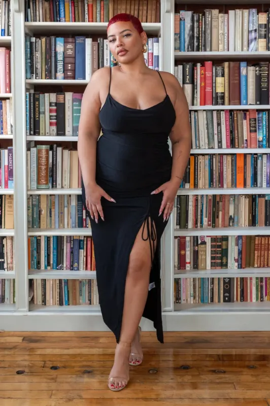 KELANI - Cowlneck Bodycon Maxi Dress w/ Ruched Slit Detail sold by Shop 20