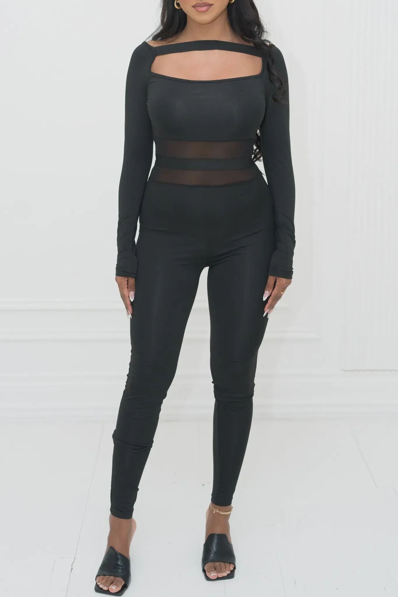 PRIMAVERA L/S OTS Jumpsuit W/ Mesh Detail sold by Shop 20 product image thumbnail 2