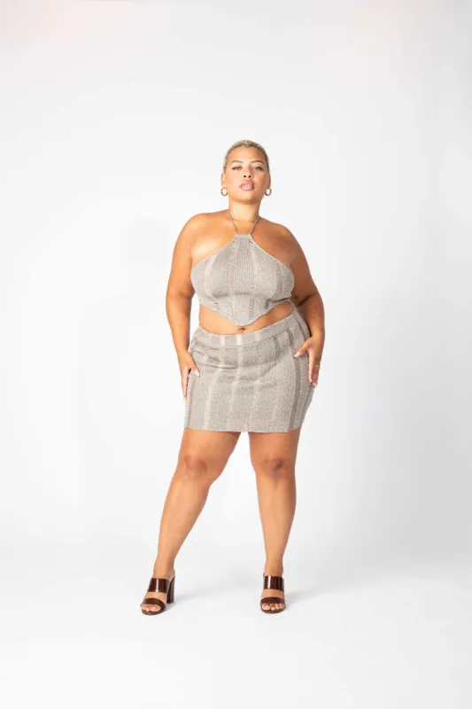 Genesis-Metalic Distressed Knit Halter Skirt Set-ST19754 sold by Shop 20