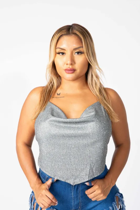 GAIA Sparkle Halter Cowl Neck Open Back Top sold by Shop 20