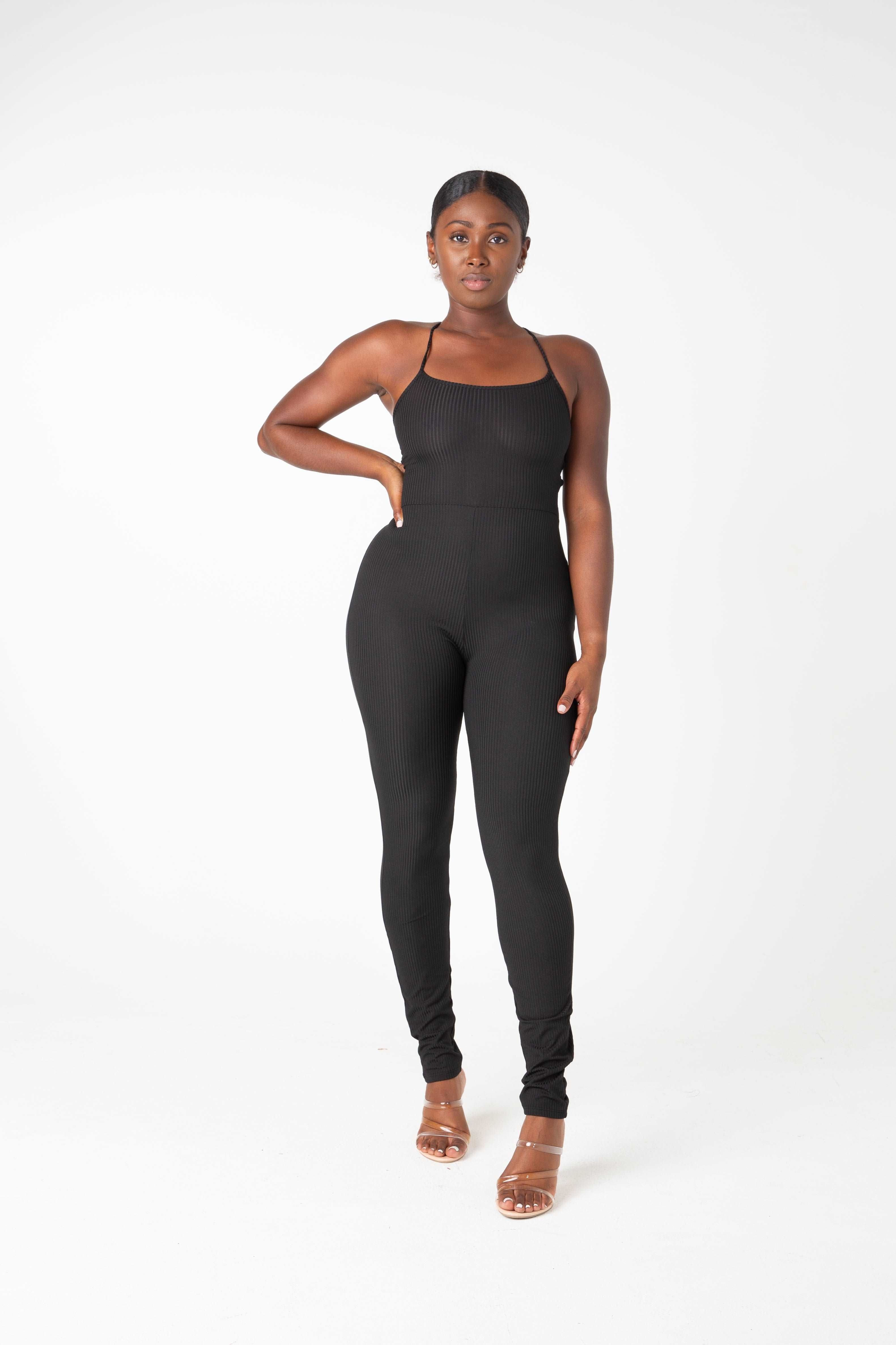 XANTH Cross Back Lace Up Basic Ribbed Jumpsuit - JS846 sold by Shop 20