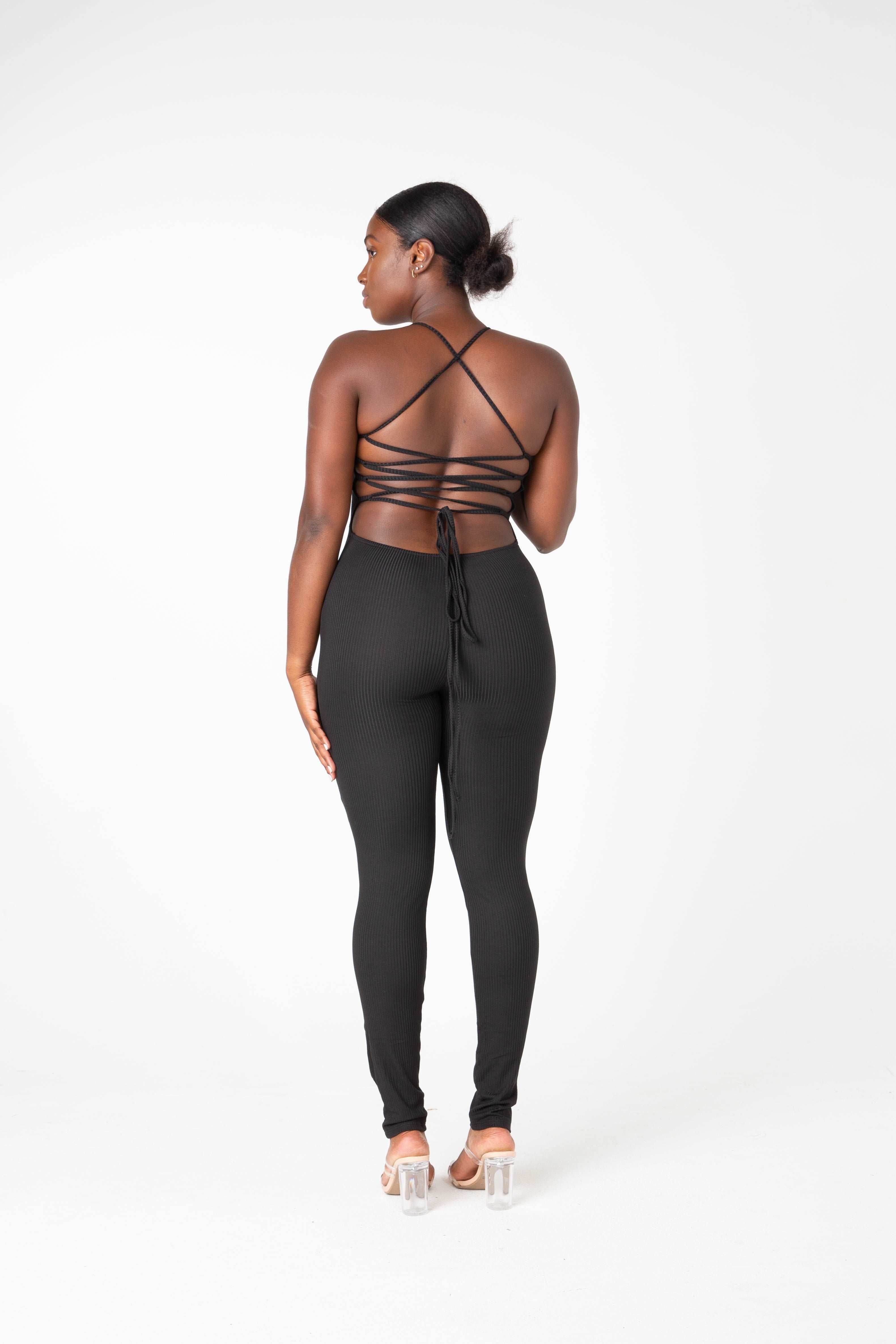 XANTH Cross Back Lace Up Basic Ribbed Jumpsuit - JS846 sold by Shop 20 product image thumbnail 2