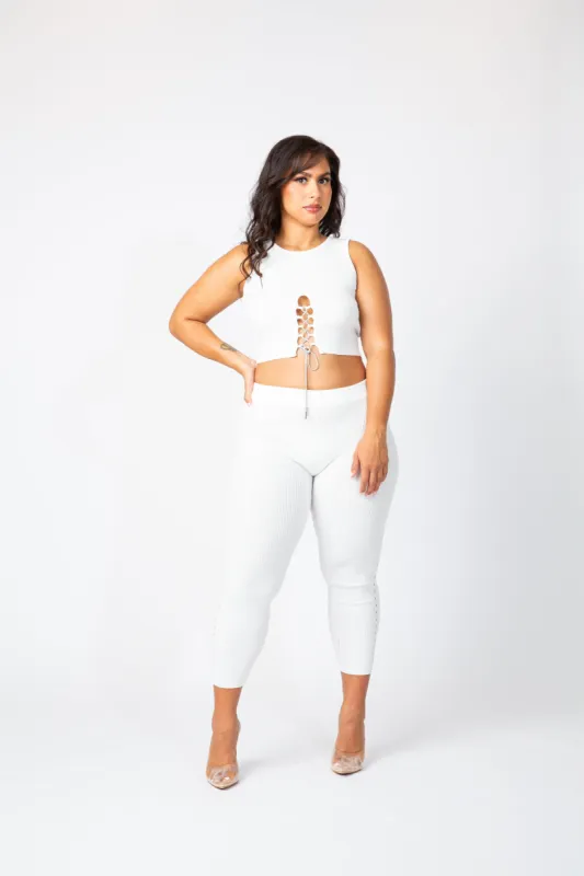 EVELYN- SLVLS Crop Rhinestone Detail Pant Set - S-9628 sold by Shop 20