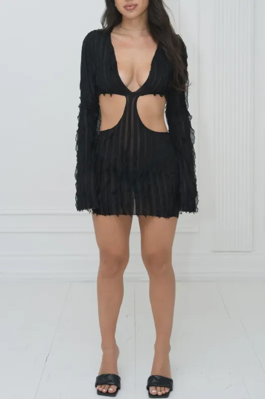 PONI L/S Frill Mini Dress w/ Side Cutouts sold by Shop 20