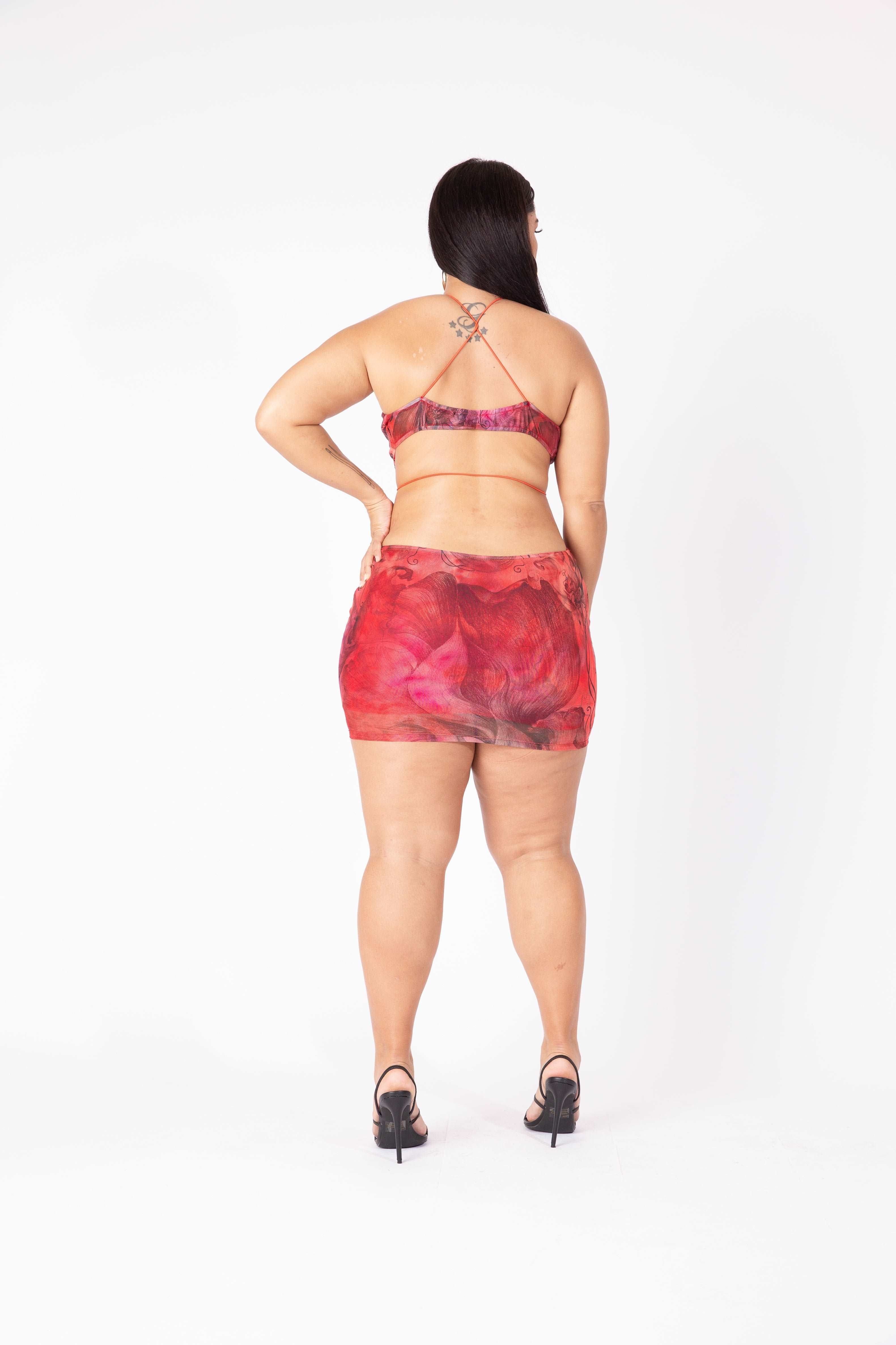 BRIDGETTE - Cross Halter Open Front Ruffle Print Mini Dress sold by Shop 20 product image thumbnail 3