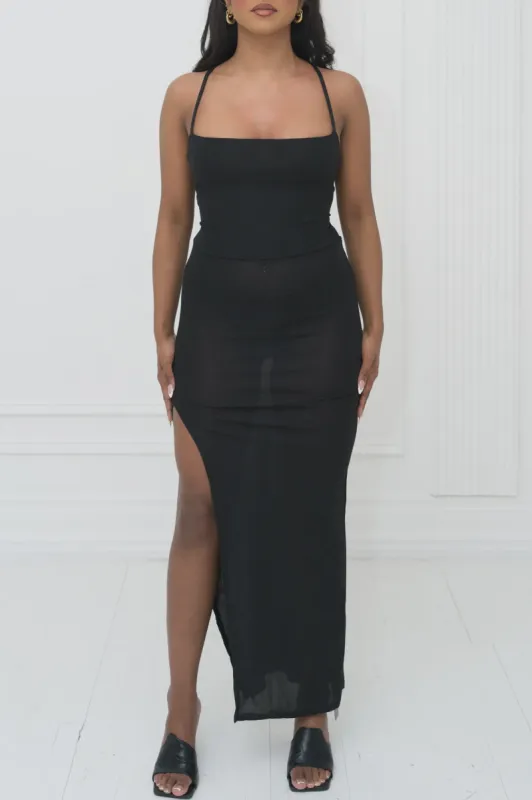 PENNY SPG Sparkle Cross Back Maxi Dress w/ Side Slit sold by Shop 20