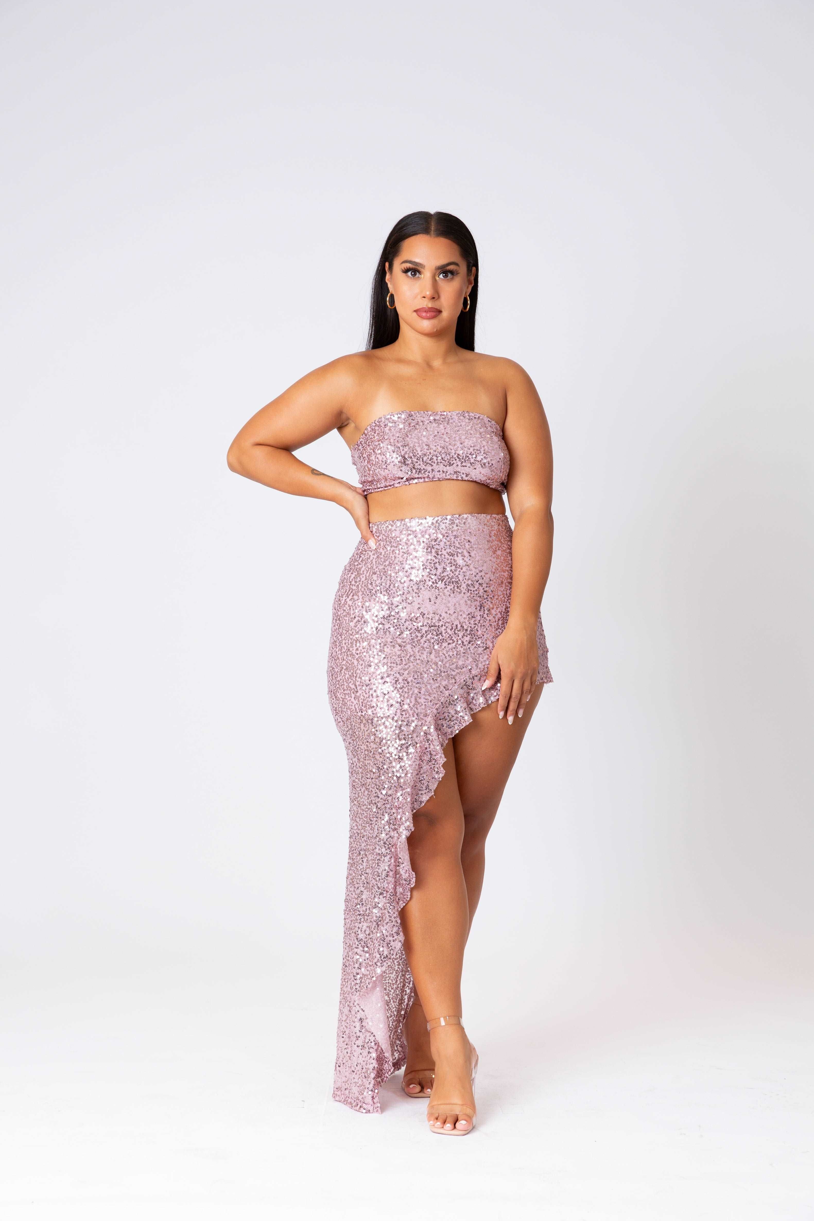ESSIE - Sequin Bandeau Ruffle Maxi Skirt Set - SET14487 sold by Shop 20