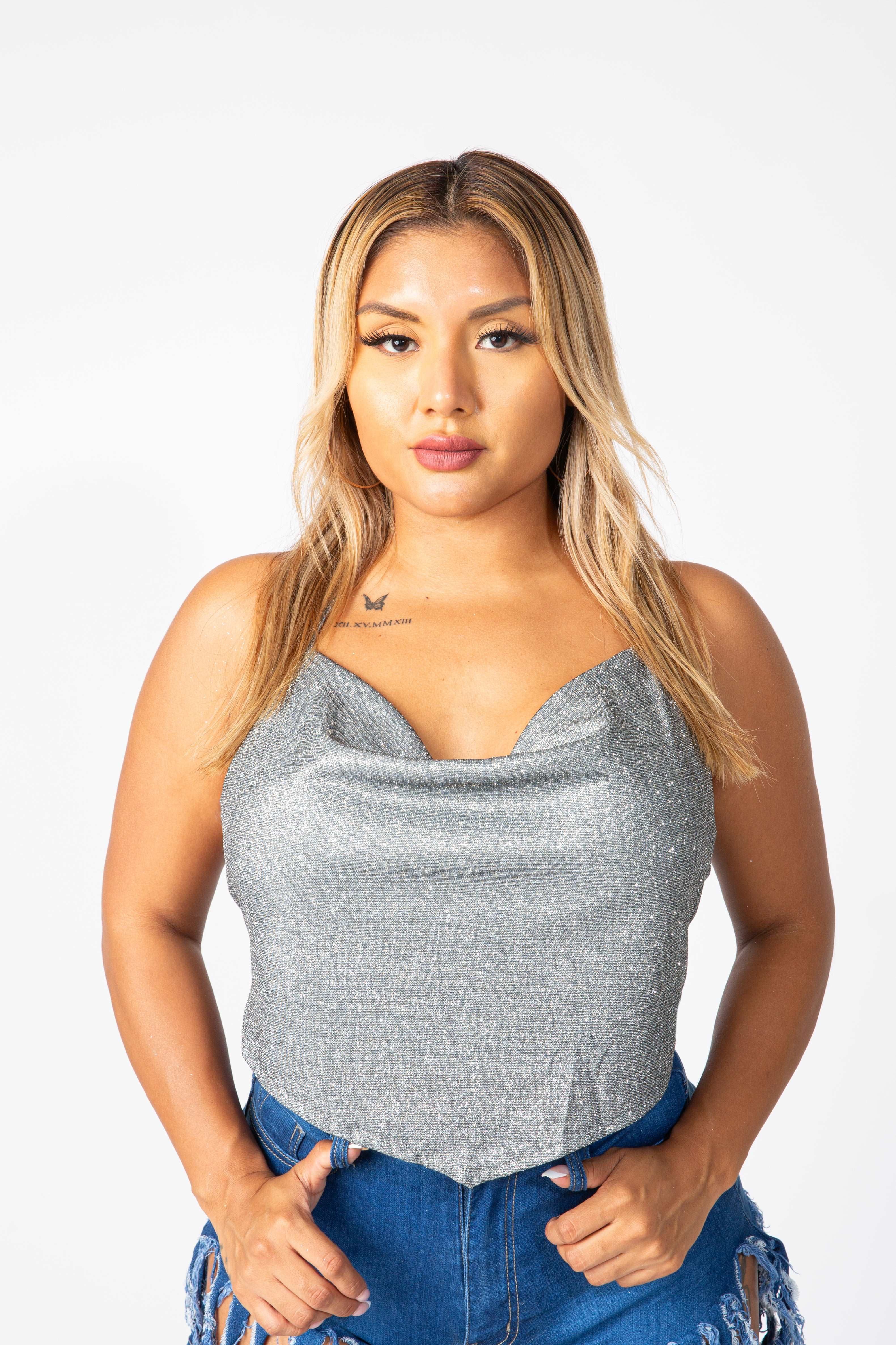 GAIA Sparkle Halter Cowl Neck Open Back Top sold by Shop 20