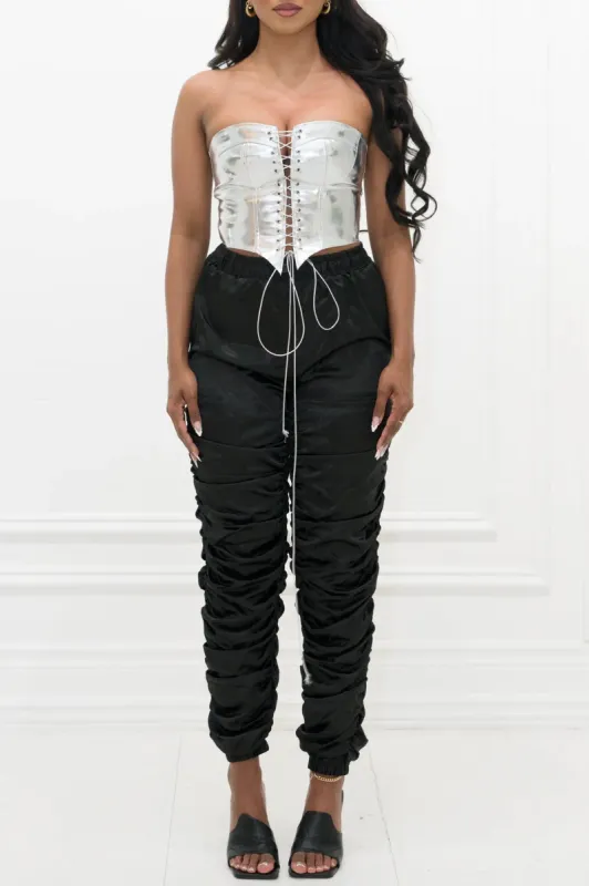 PALAMINA Structured Metallic Lace Up Corset  Top sold by Shop 20