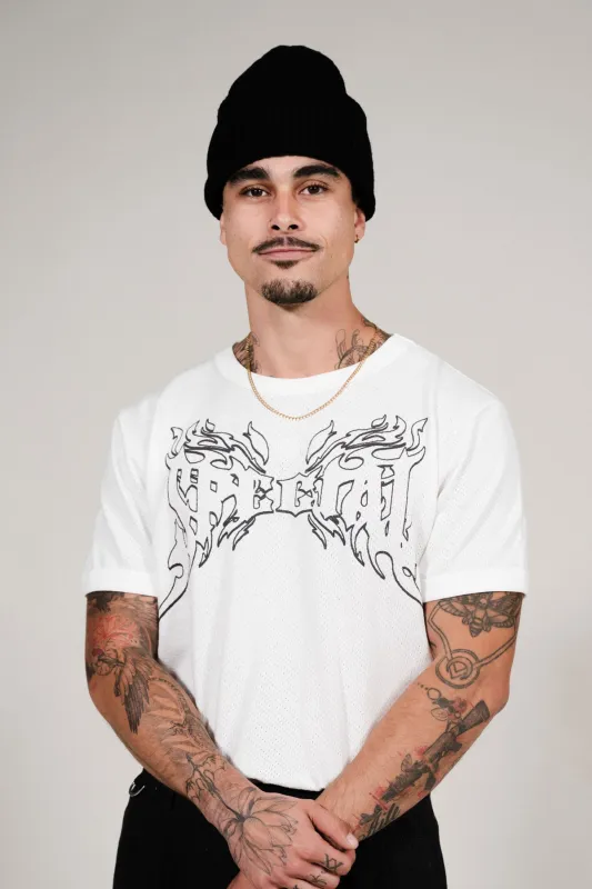 Very Special White Mesh Fitted Tee made by Something Very Special