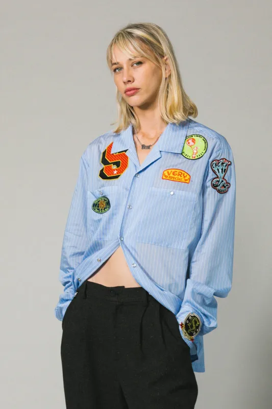 Patched Blue Stripe LS Work Shirt made by Something Very Special